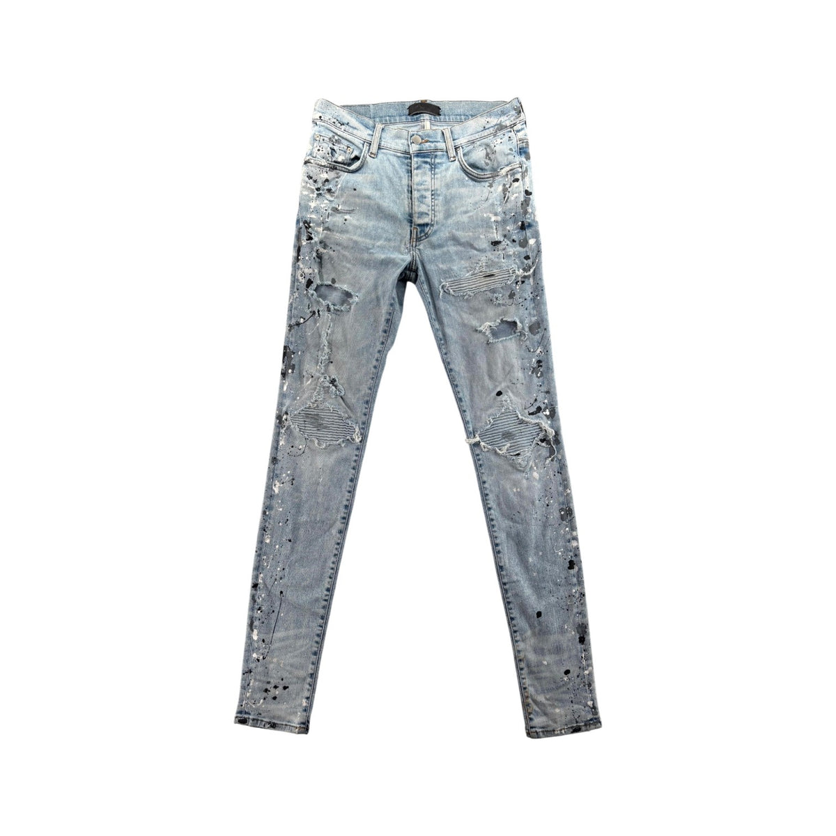 Amiri "MX1" Denim Paint Splatter Patch Light Wash Jeans (Repaired)