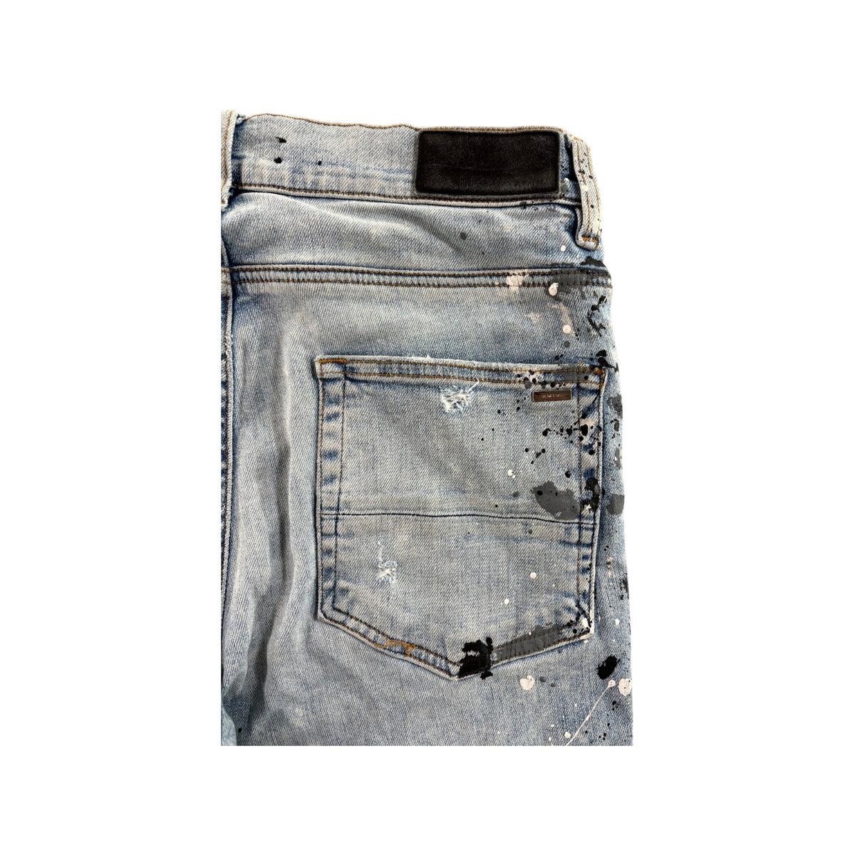 Amiri "MX1" Denim Paint Splatter Patch Light Wash Jeans (Repaired)