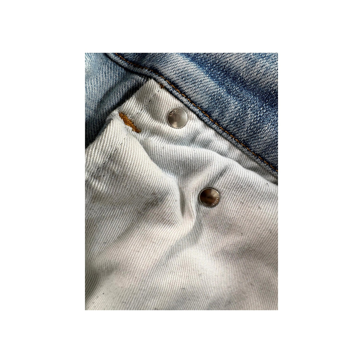 Amiri "MX1" Denim Paint Splatter Patch Light Wash Jeans (Repaired)