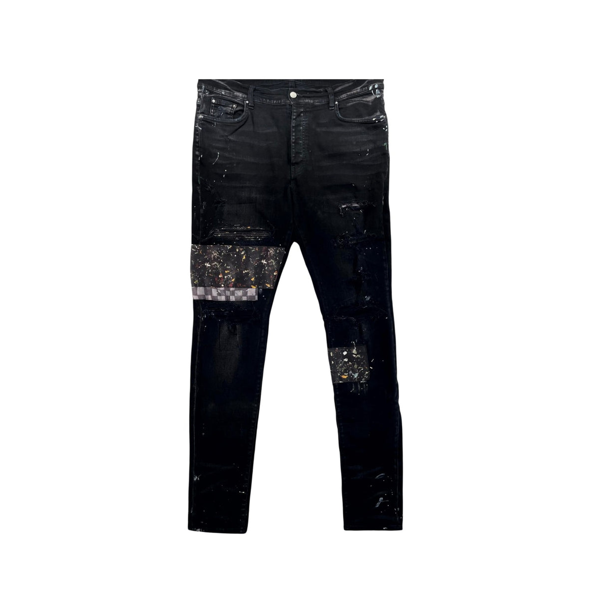 Amiri Paint Splatter Art Patchwork Black Wash Jeans