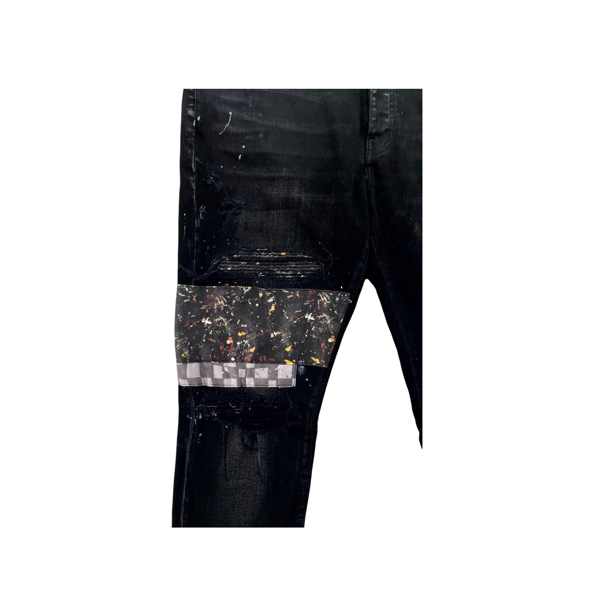 Amiri Paint Splatter Art Patchwork Black Wash Jeans