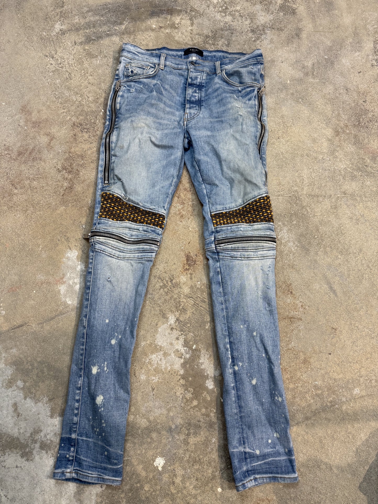 Amiri MX2 Light Wash Yellow Patch Used 34
