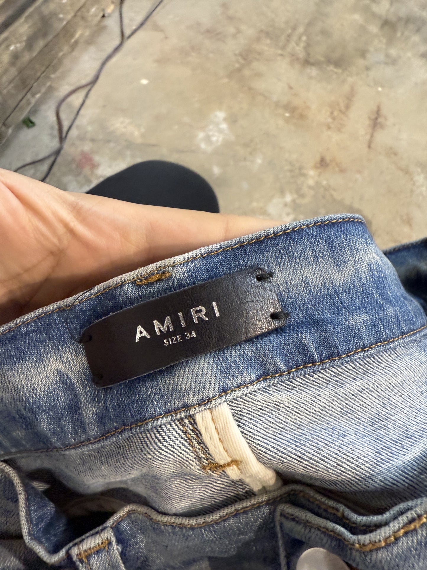 Amiri MX2 Light Wash Yellow Patch Used 34
