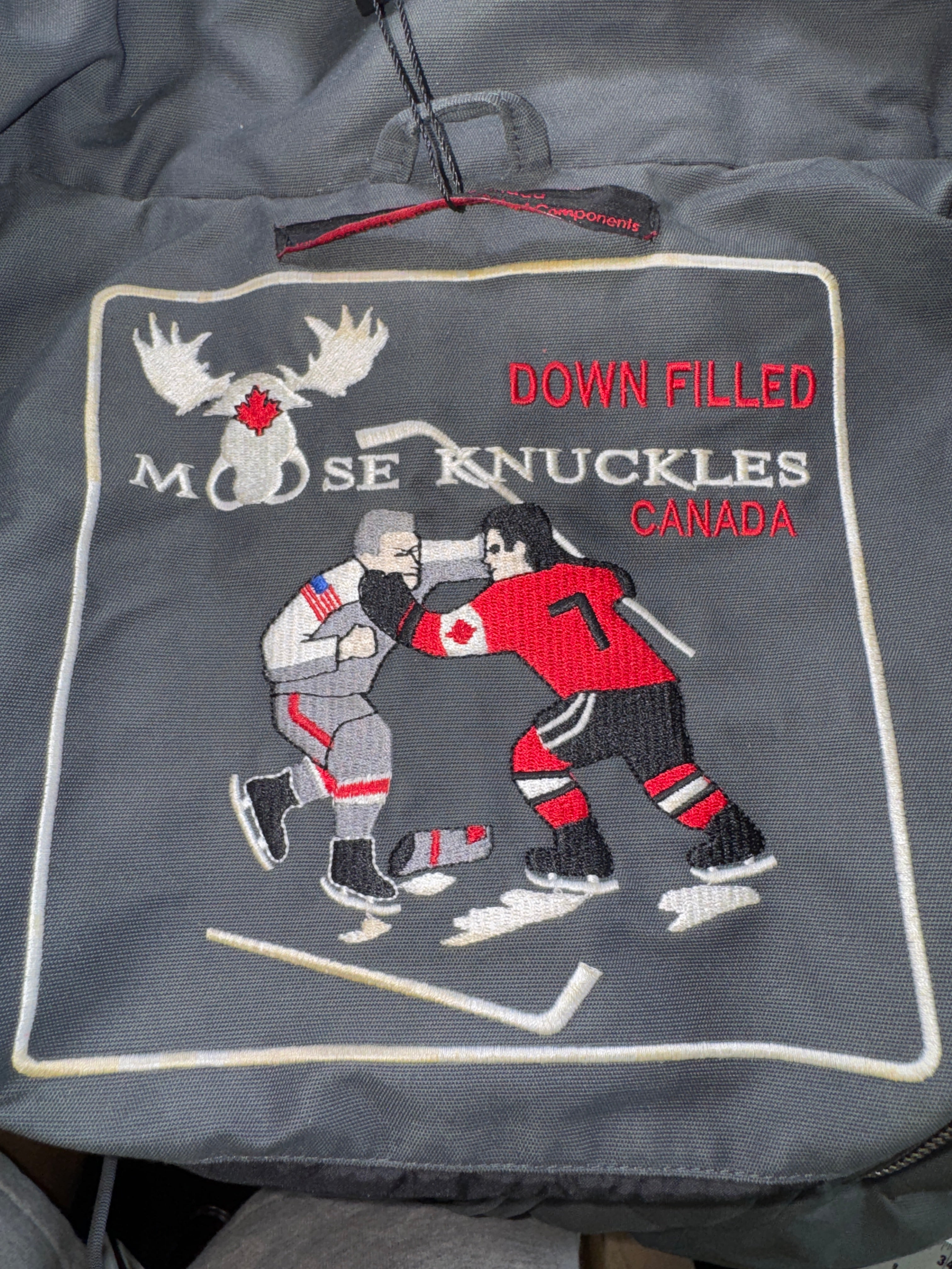 Moose Knuckles Grey & Black Fur Parka Jacket