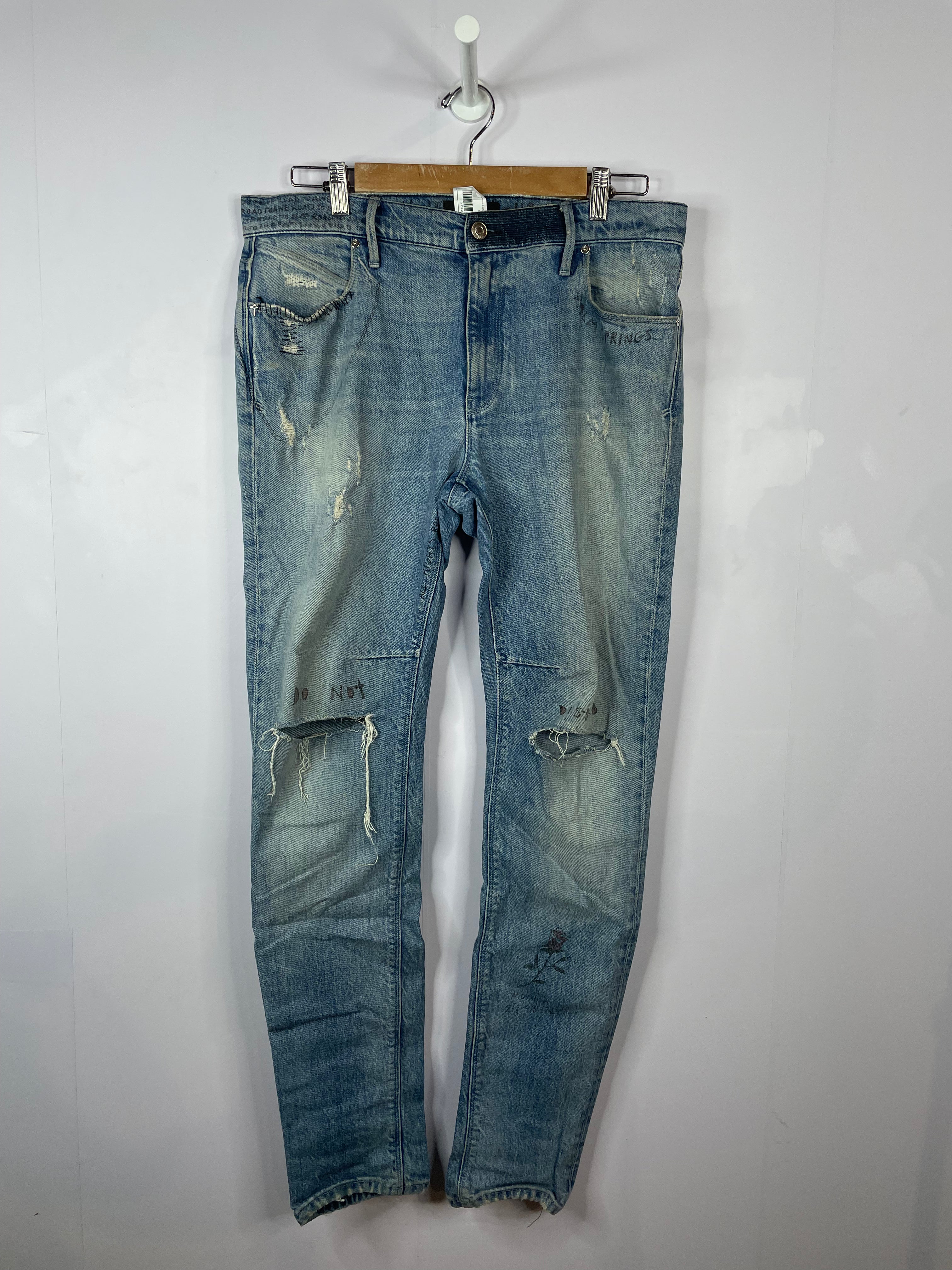 RTA Ripped Writing Light Wash Blue Jeans