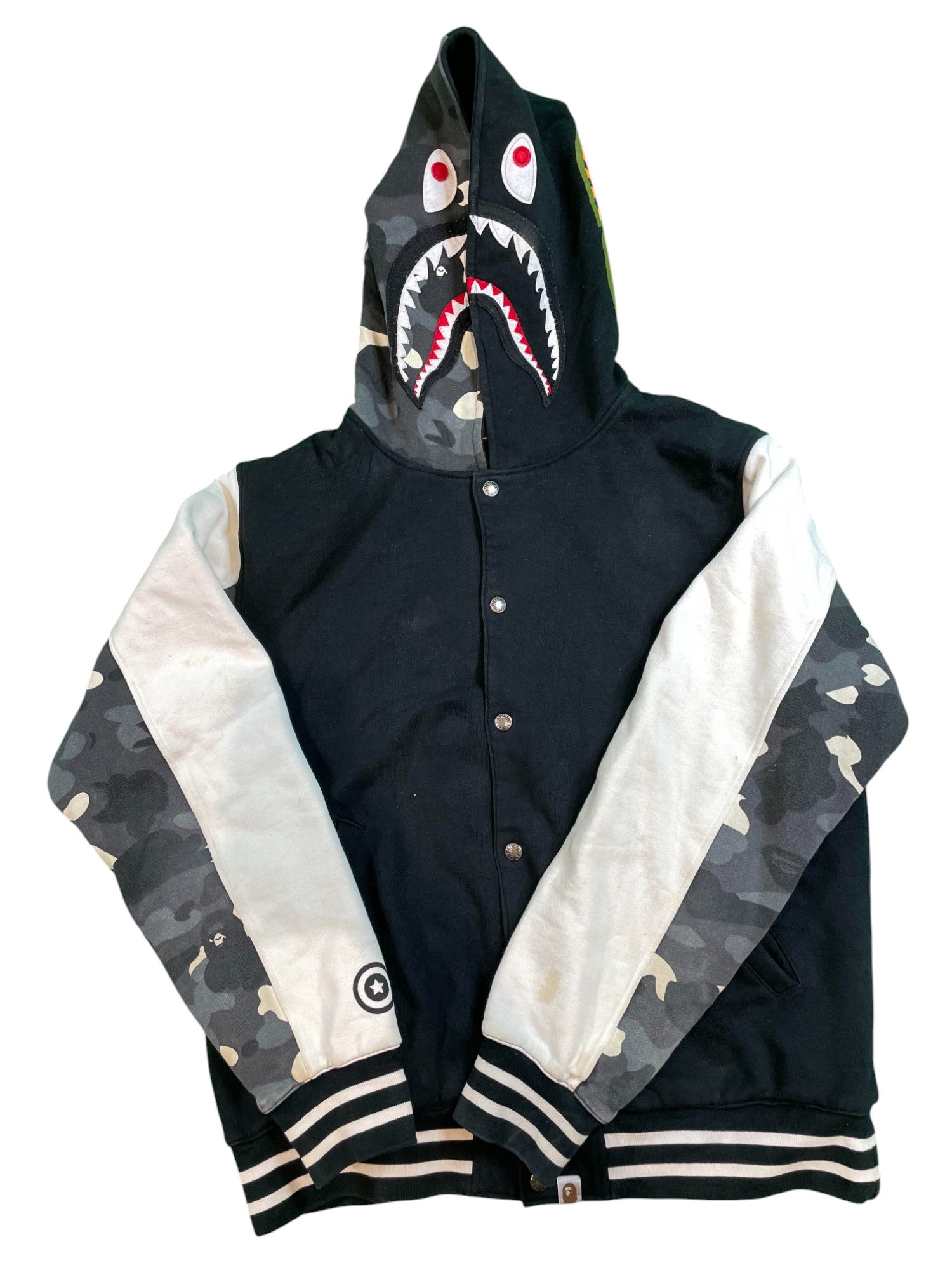 BAPE Shark Varsity Jacket Black White Grey Camo