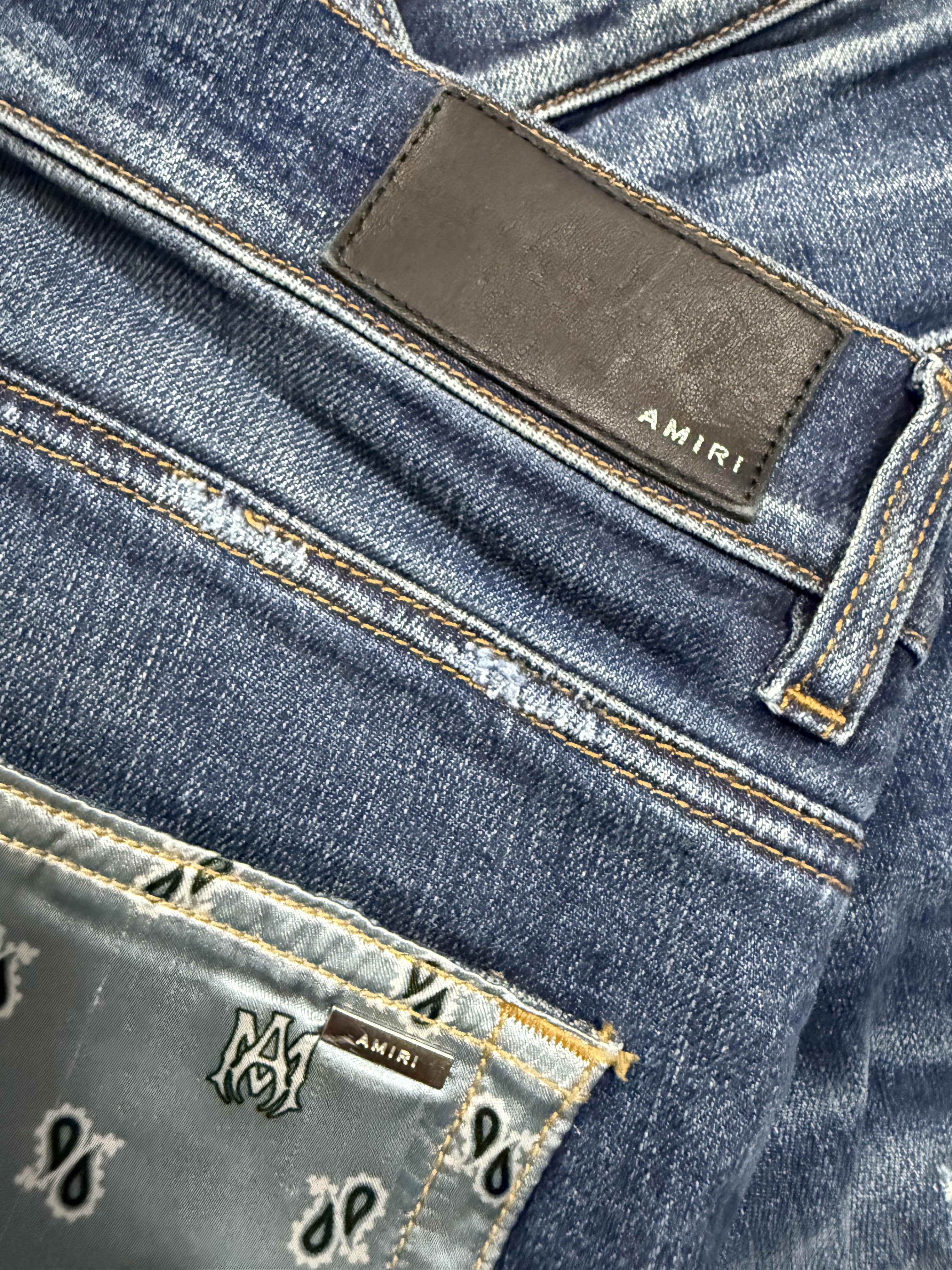 Amiri Jeans Patchwork Navy Paisley Used 36