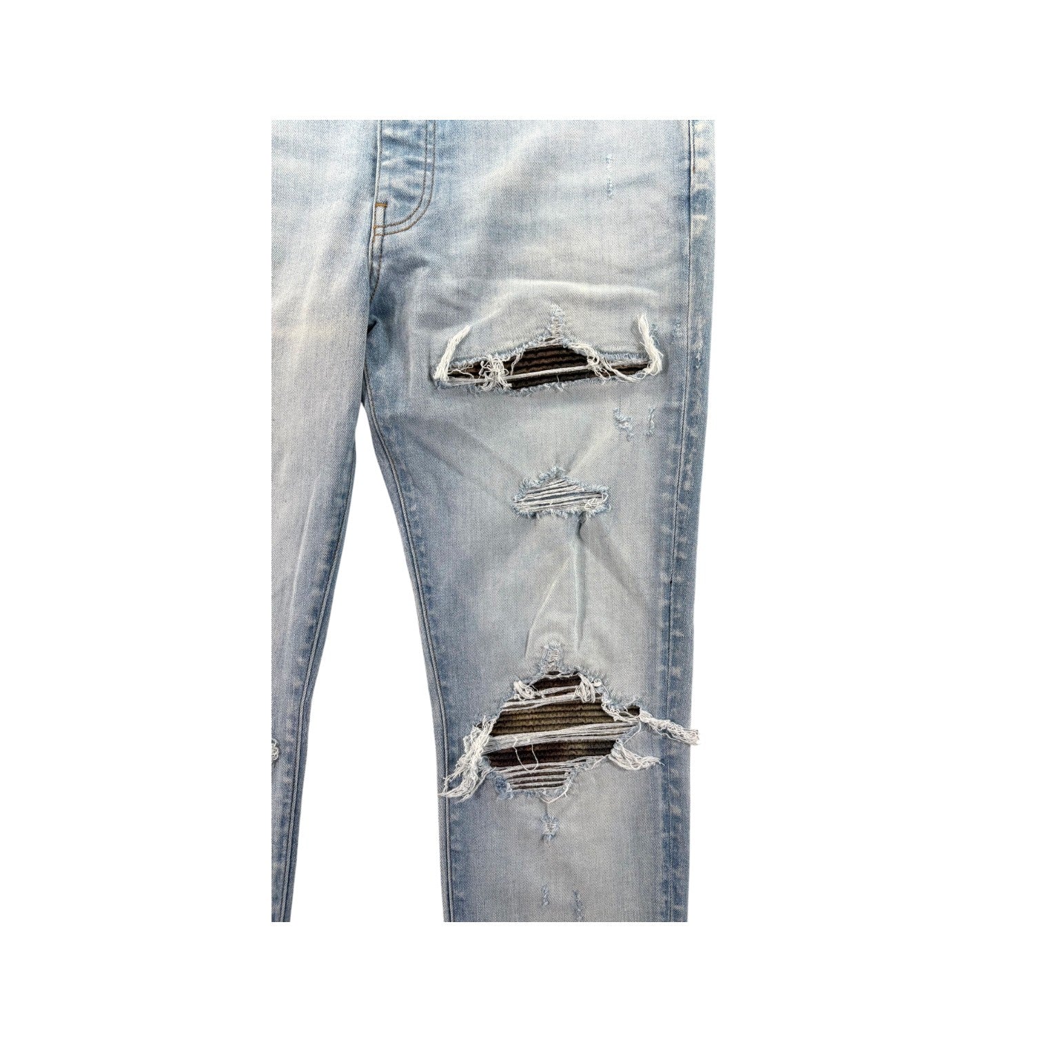Amiri "MX1" Camo Patch Light Wash Jeans