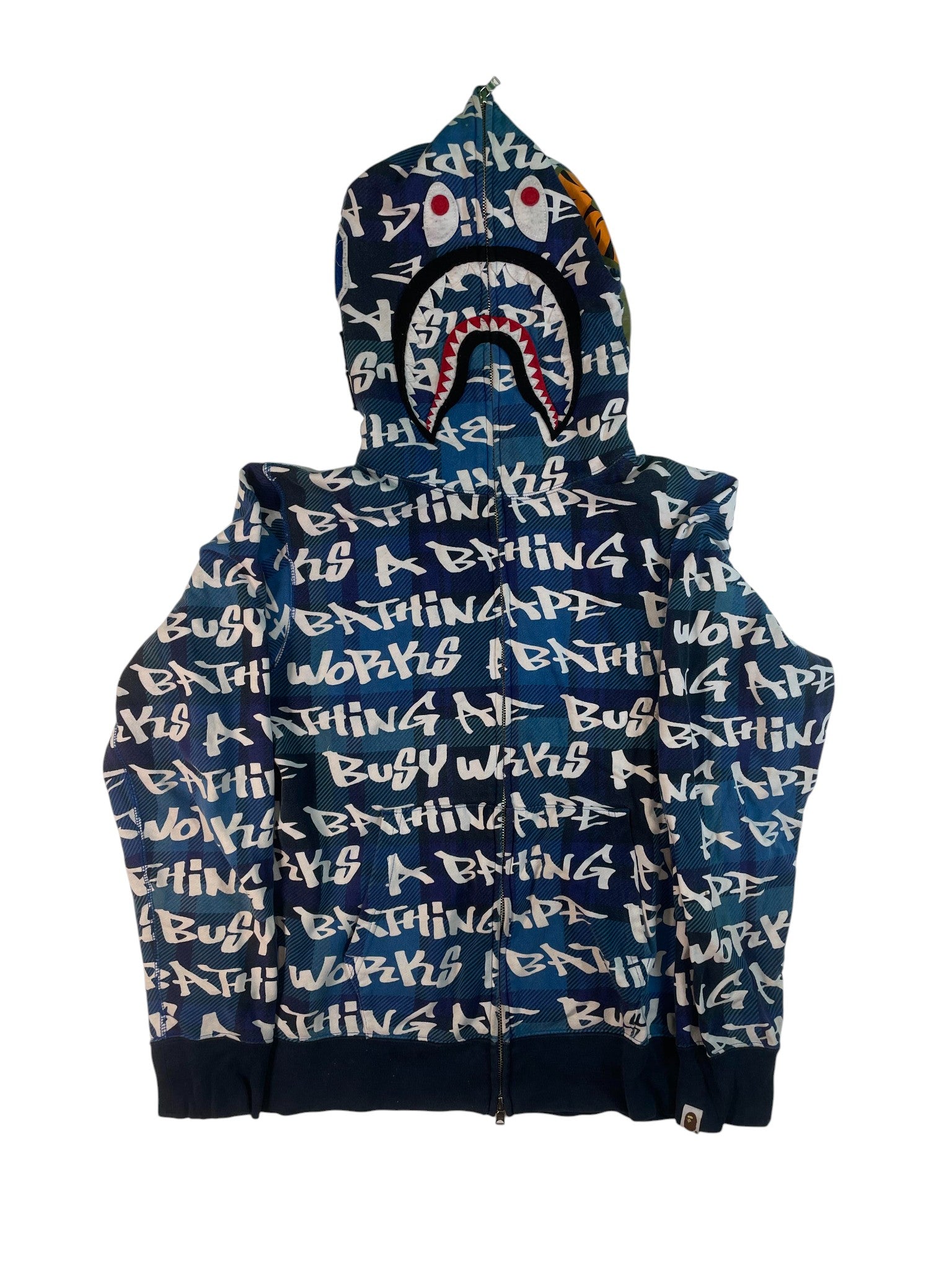 BAPE Plaid Script Blue Zip Up
