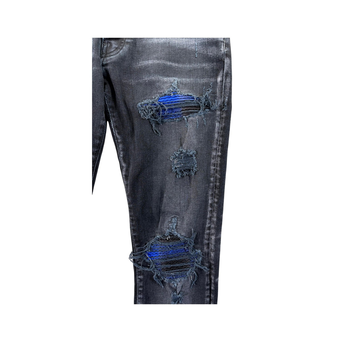 Amiri "MX1" Plaid Patch Black Wash & Blue Jeans