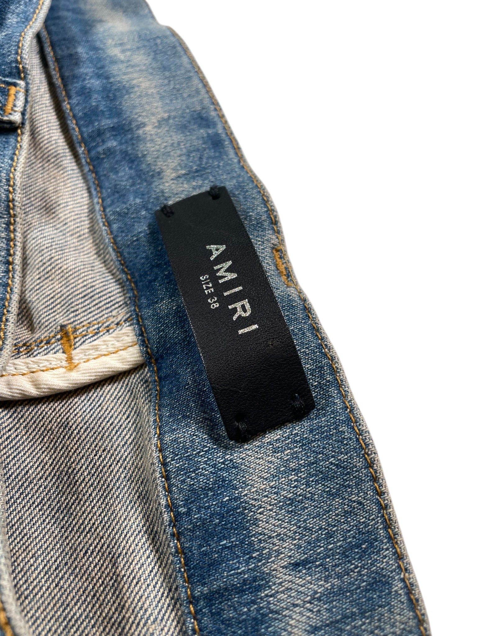 Amiri MX1 Plaid Patch Burgundy & Navy Cream Light Wash Jeans