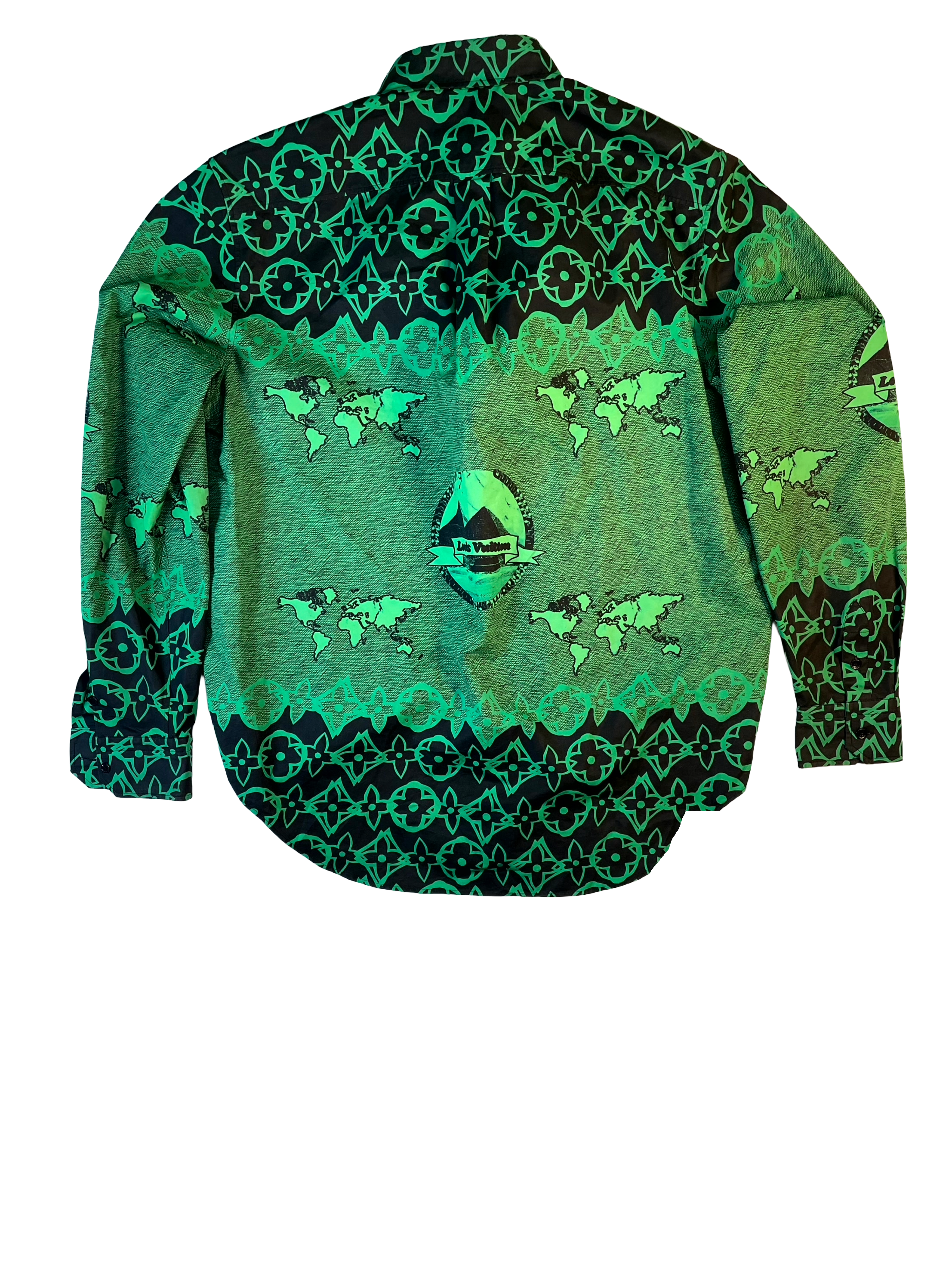 Louis Vuitton Globe Monogram Button Up Black & Green Shirt