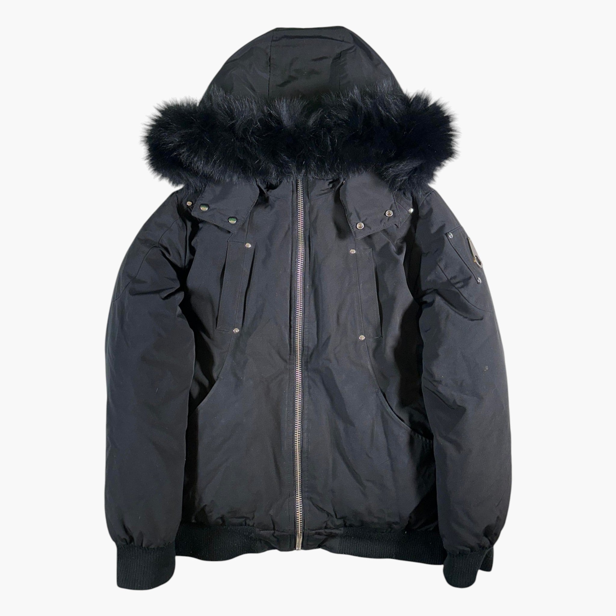 Moose Knuckles Black Fur Black Bomber Jacket