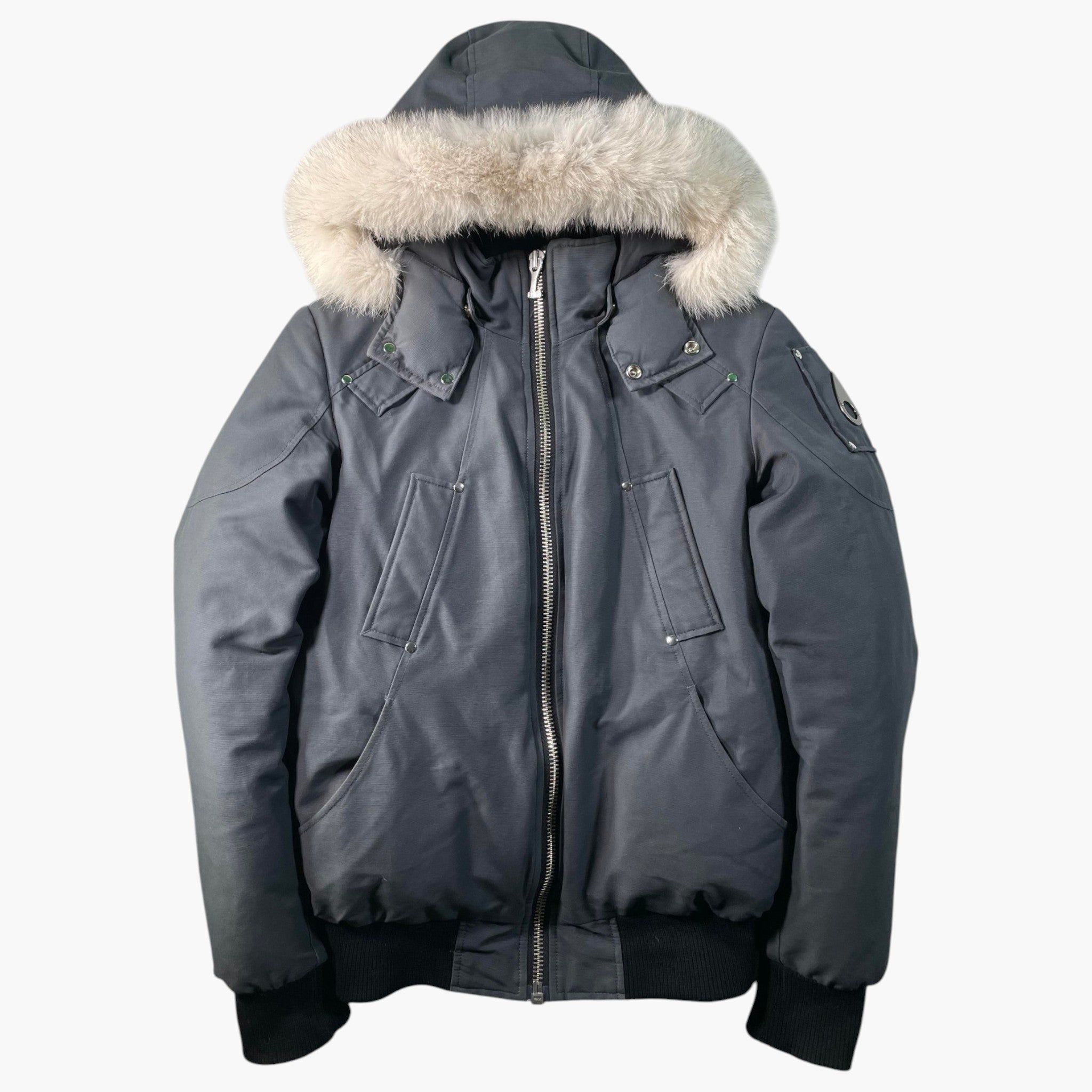 Moose Knuckles 3Q White Fur Grey Bomber Jacket