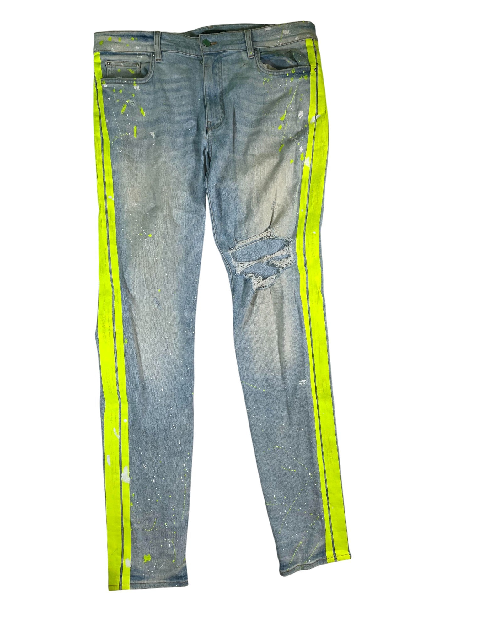 Amiri Neon Splatter Stripe Light Wash Jeans