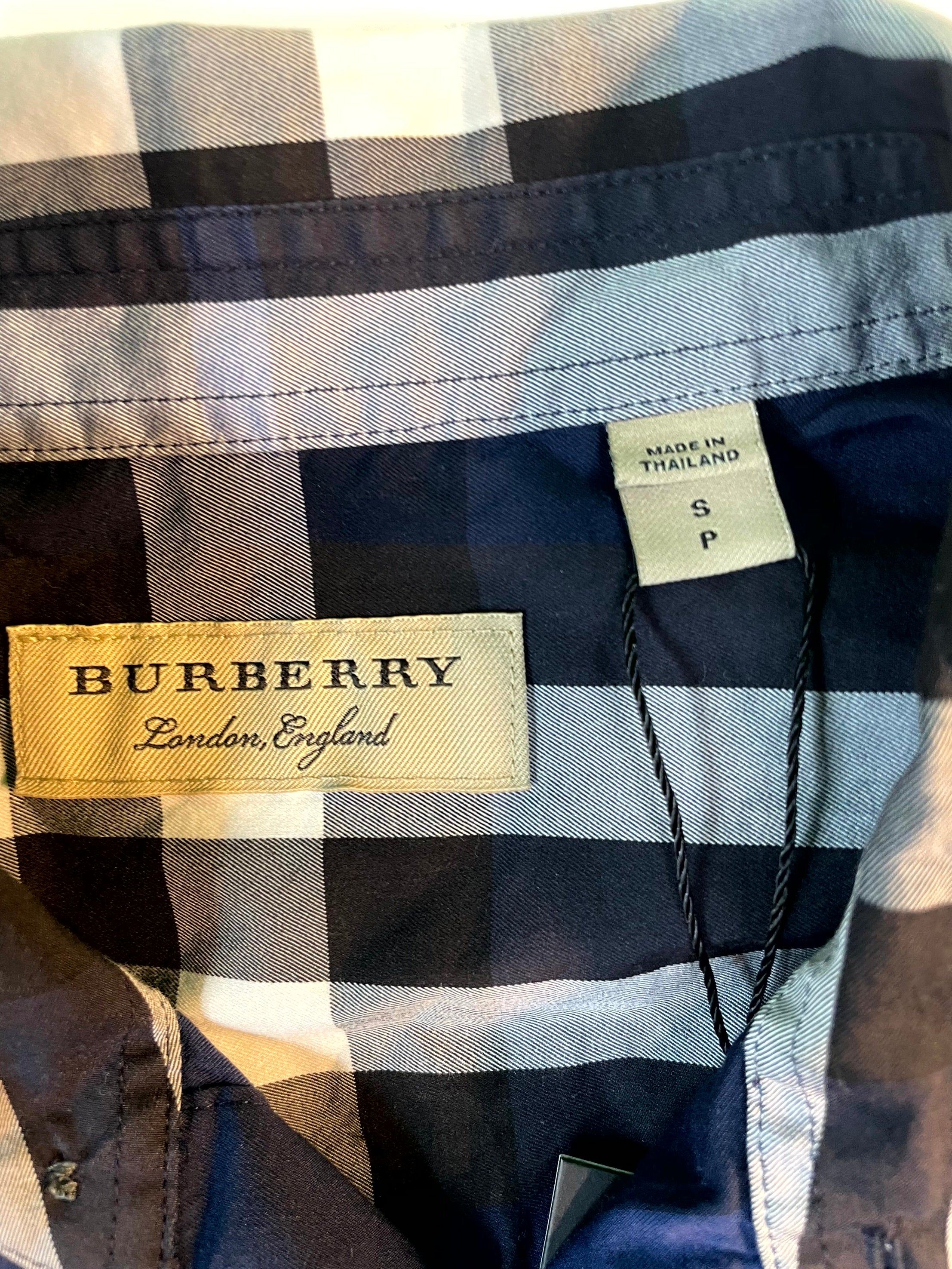 Burberry Plaid Pocket Button Up LS Blue Shirt