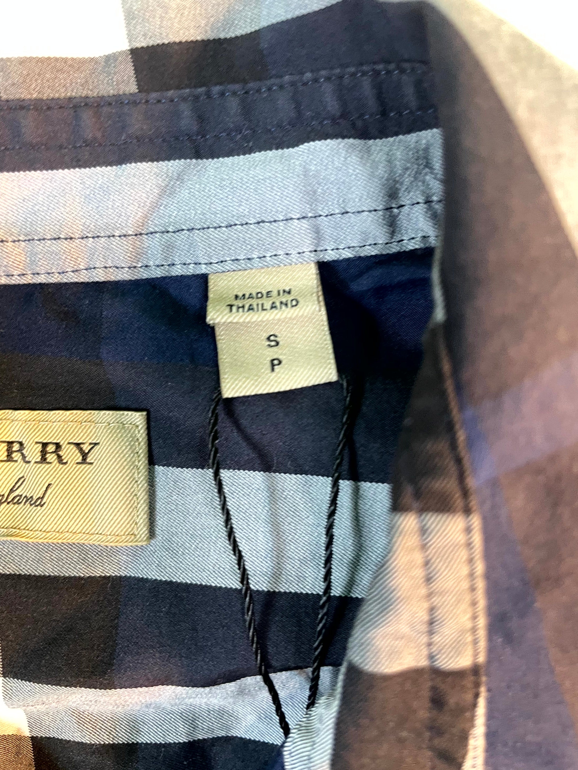 Burberry Plaid Pocket Button Up LS Blue Shirt