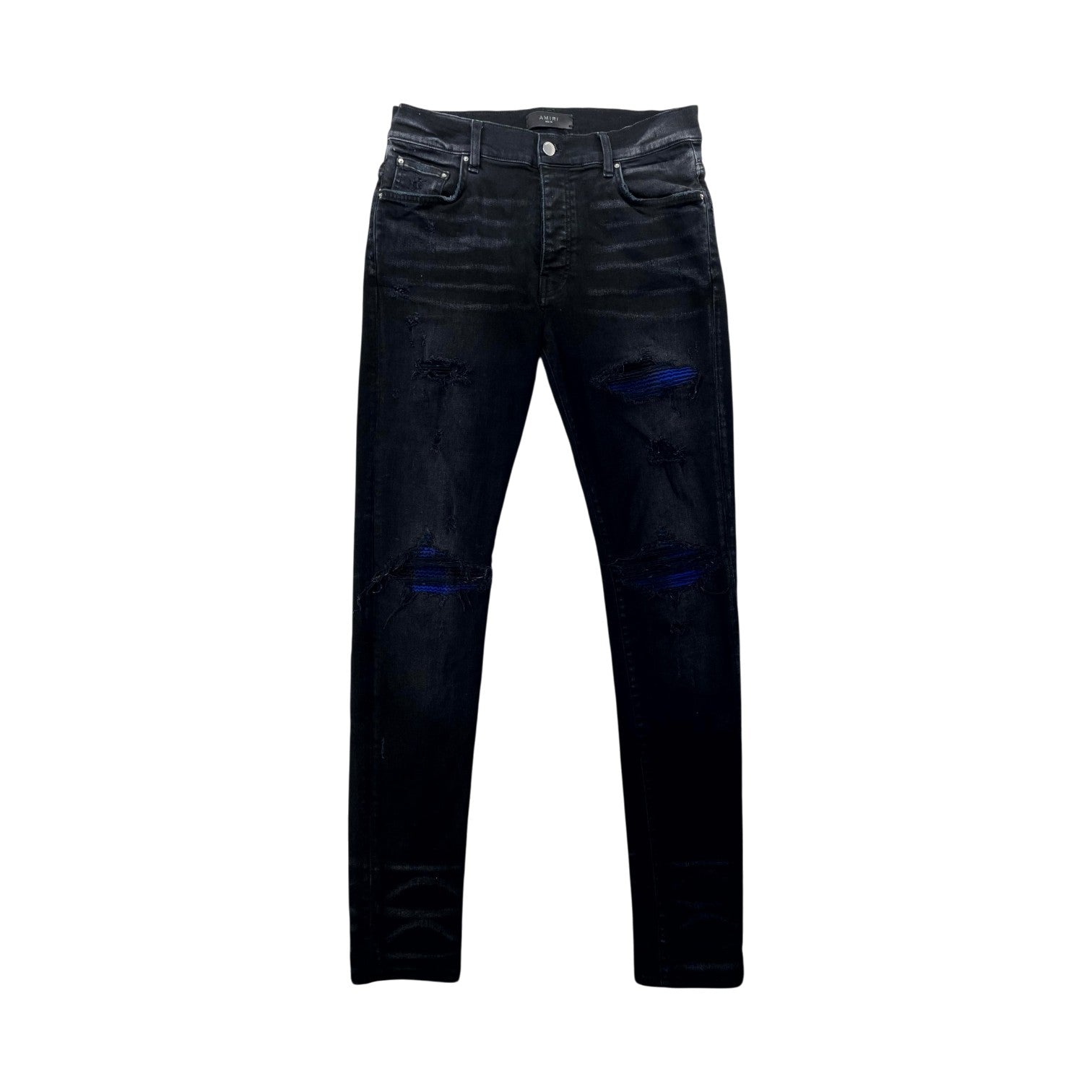 Amiri MX1 Black Plaid Patch Black Wash & Blue Jeans