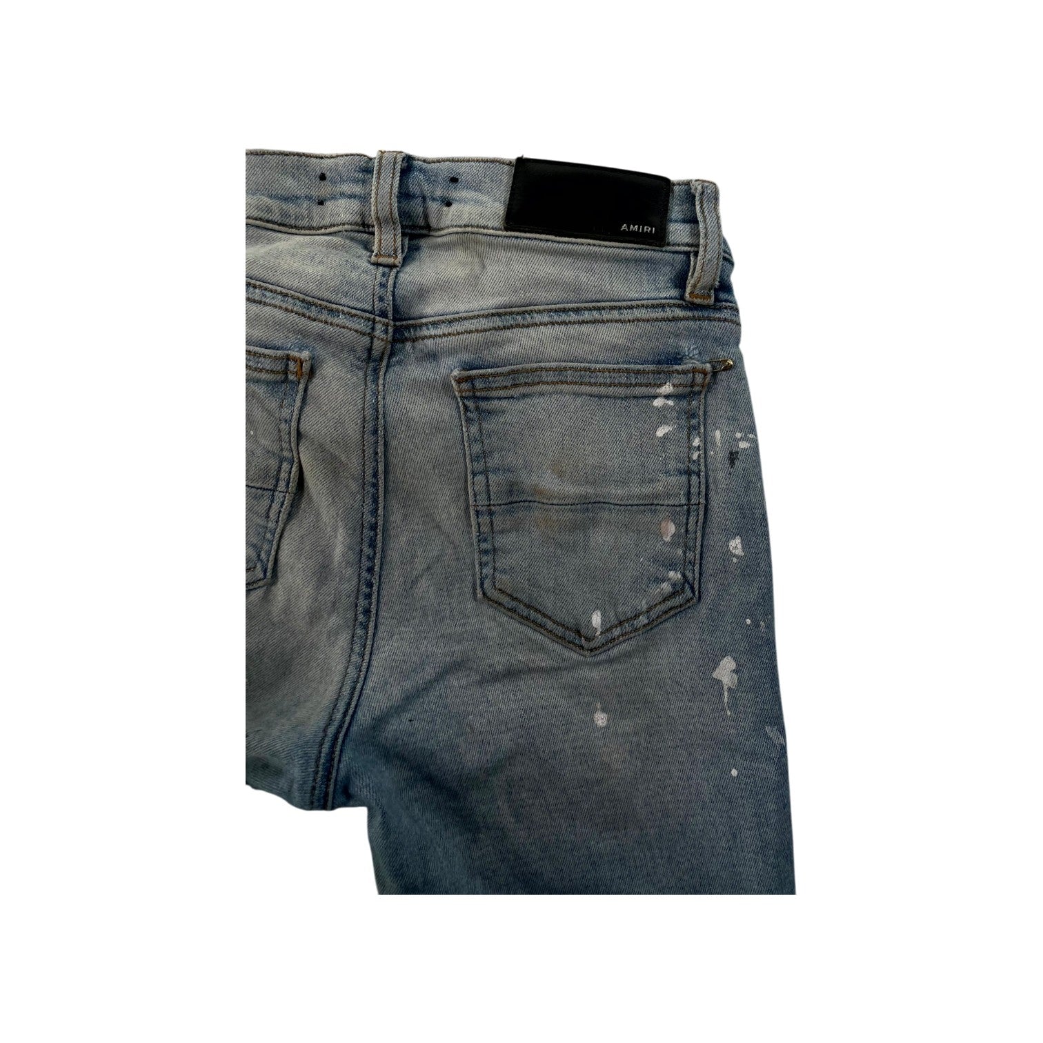 Amiri Splatter Swarovski Patch Light Wash Jeans