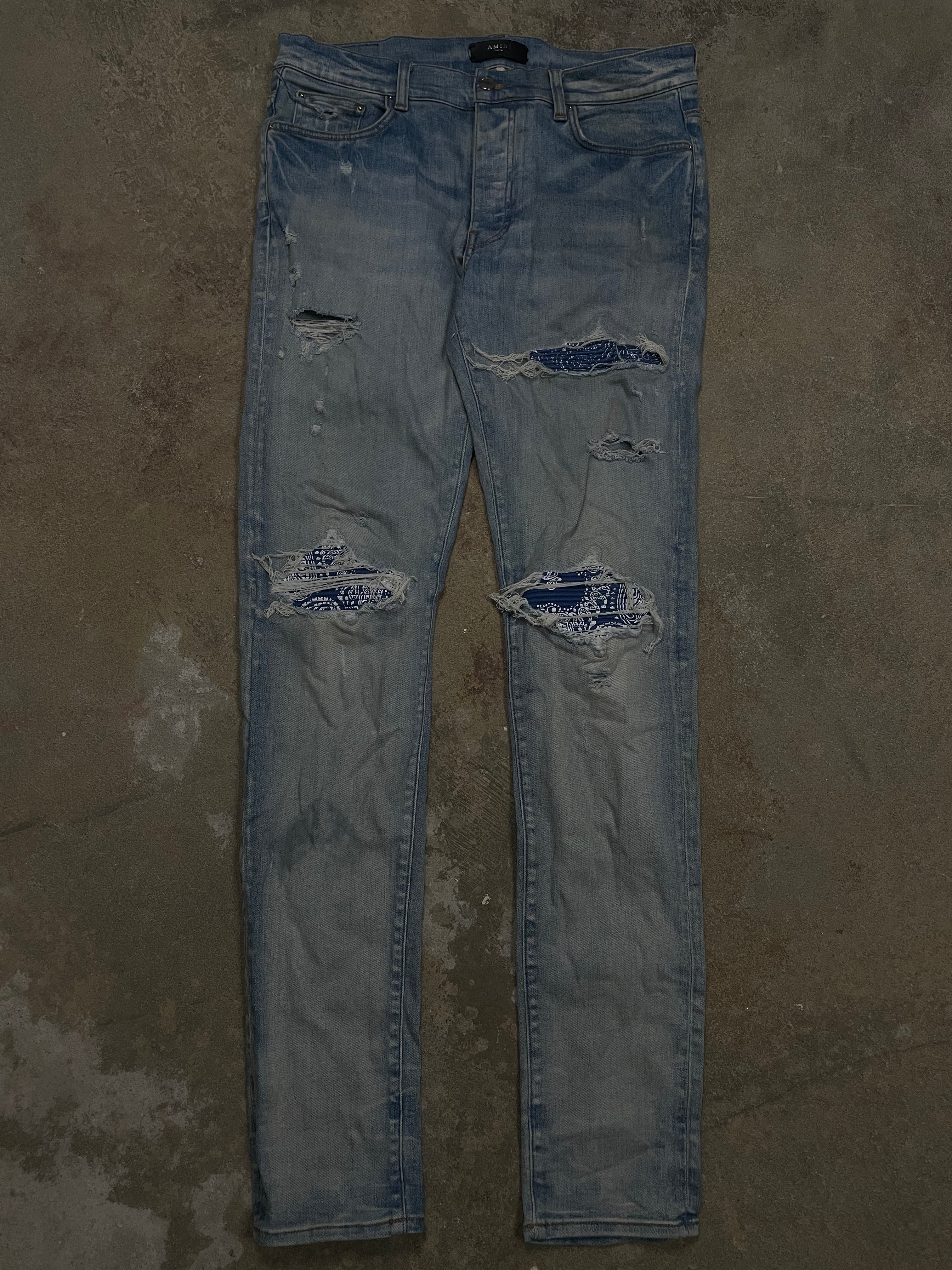 Amiri MX1 Light Wash Blue Paisley Patch Used 34