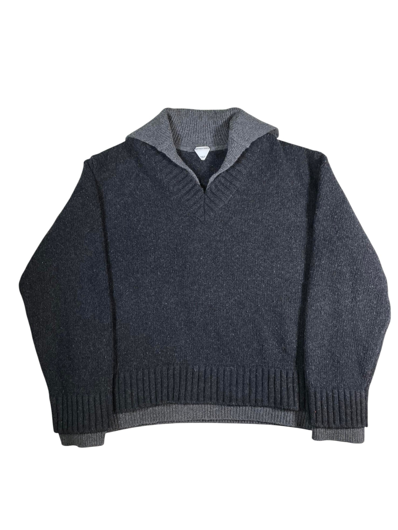 Bottega Veneta Layer Effect Grey Wool Sweater