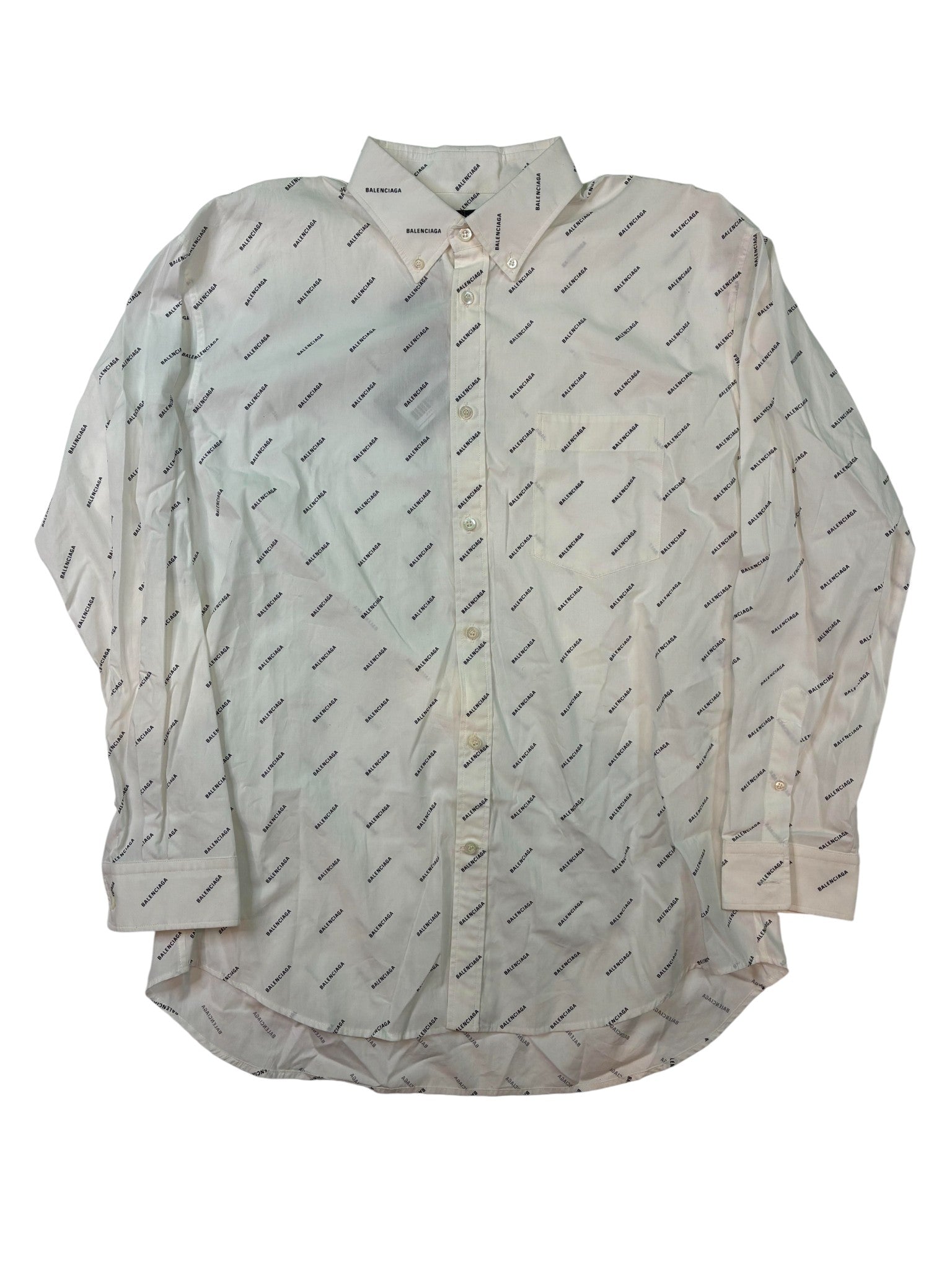 Balenciaga Multi Logo Button Up White All Over Shirt