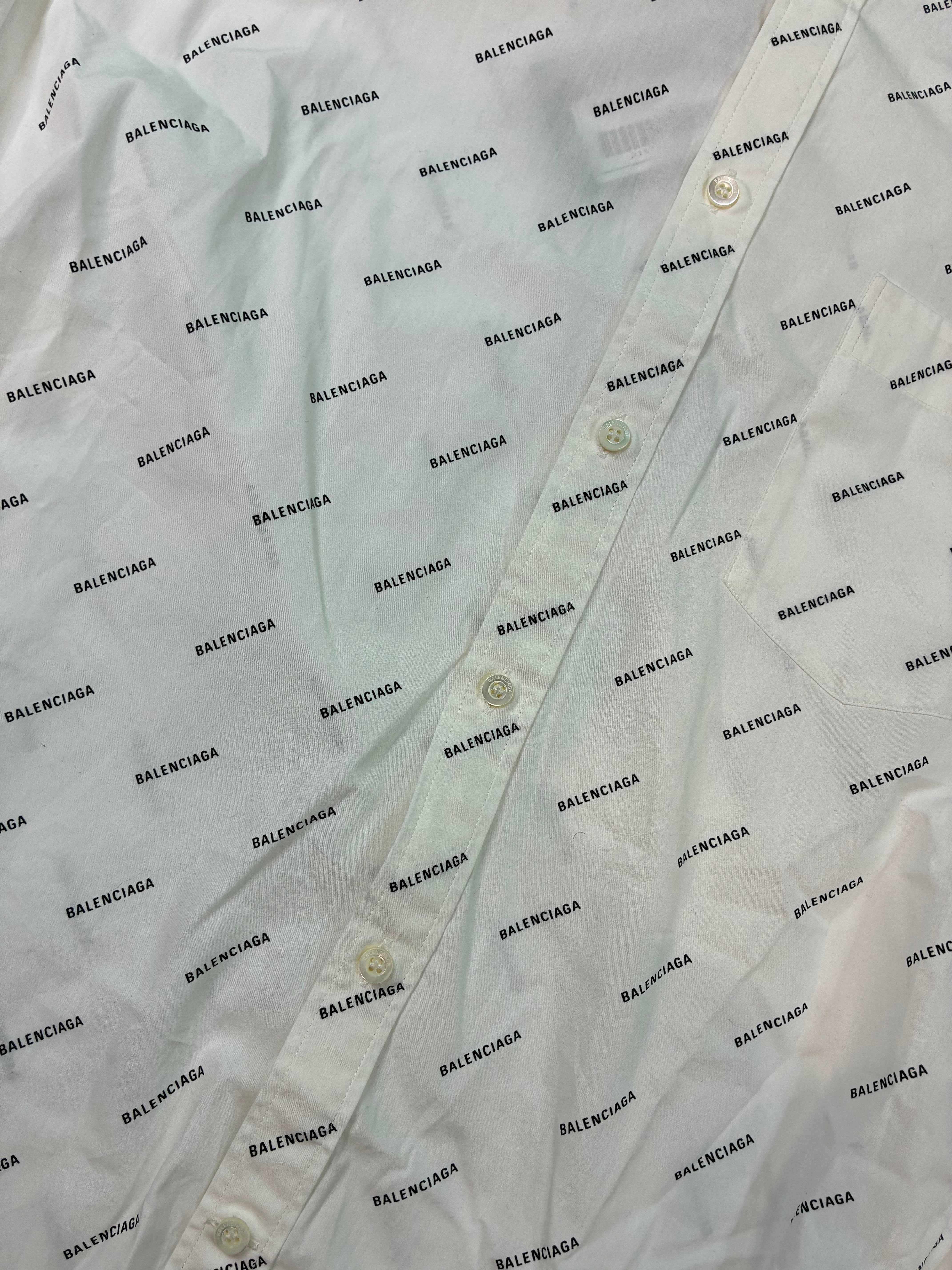 Balenciaga Multi Logo Button Up White All Over Shirt