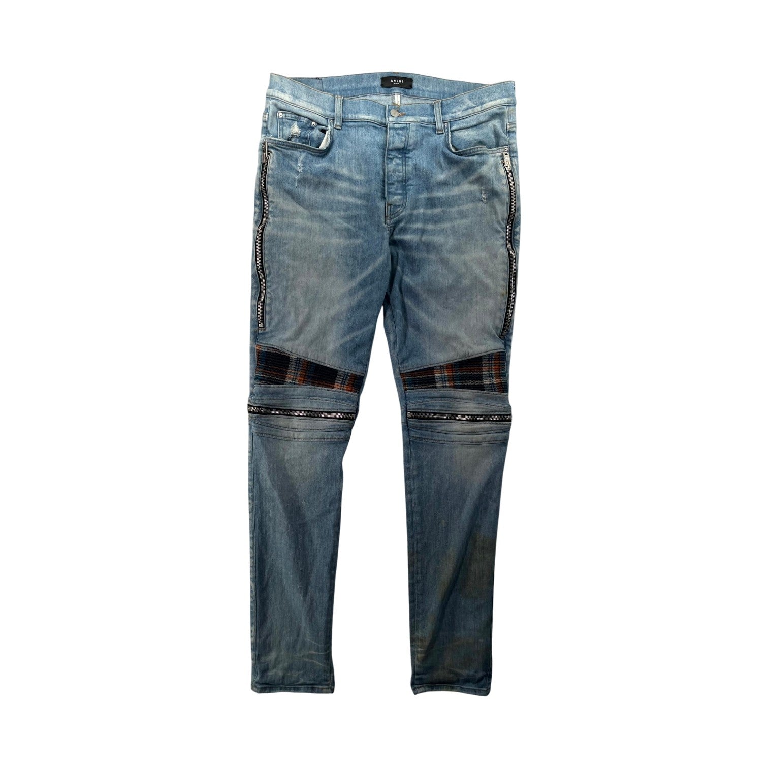 Amiri "MX2" Plaid Patch Light Wash, Blue & Orange Jeans