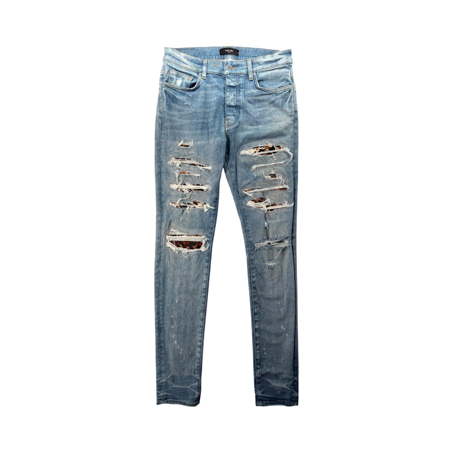 Amiri Cow Hide Cheetah Thrasher Light Wash Jeans