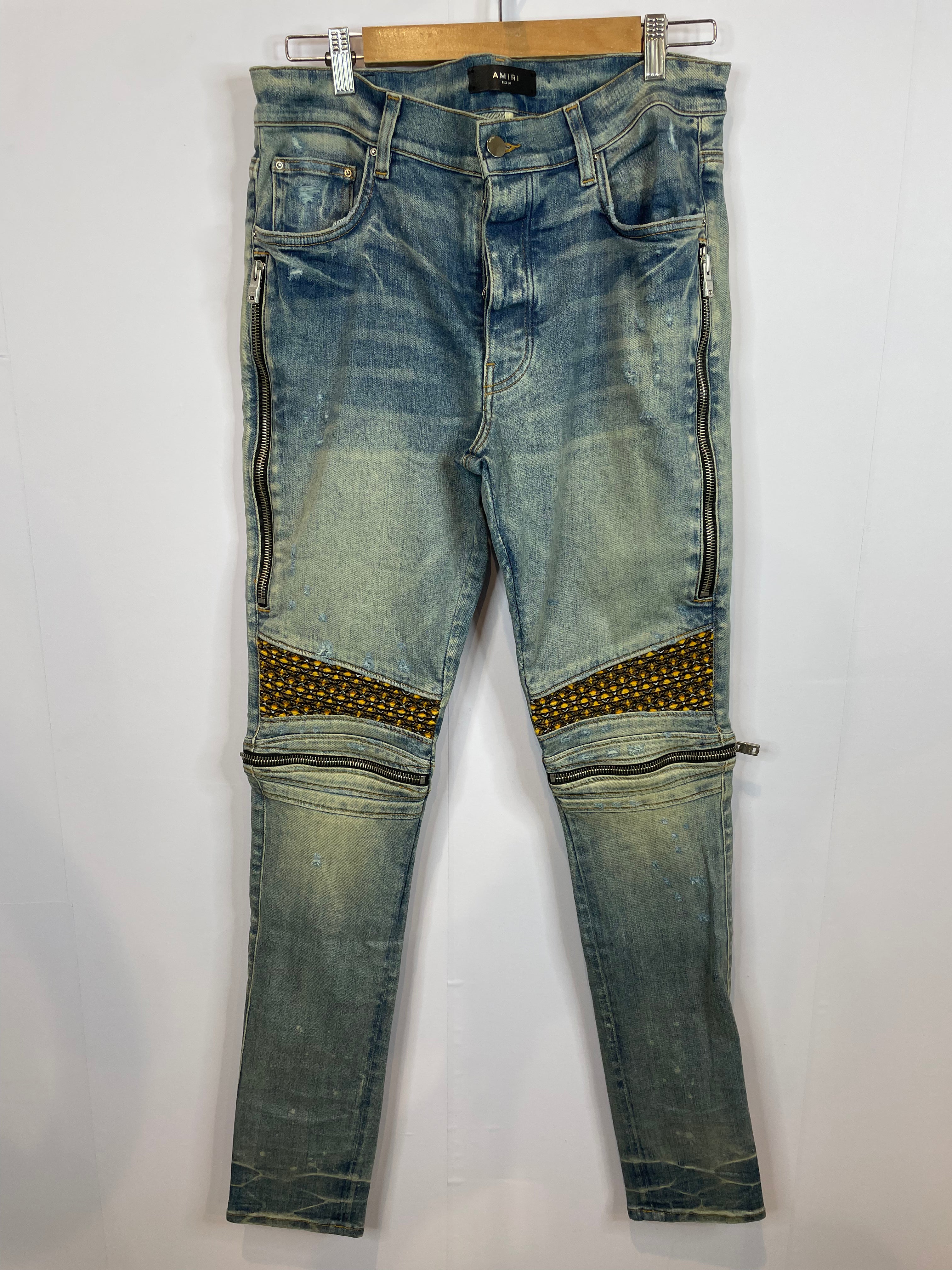 Amiri MX2 Light Wash Yellow Patch Used 34