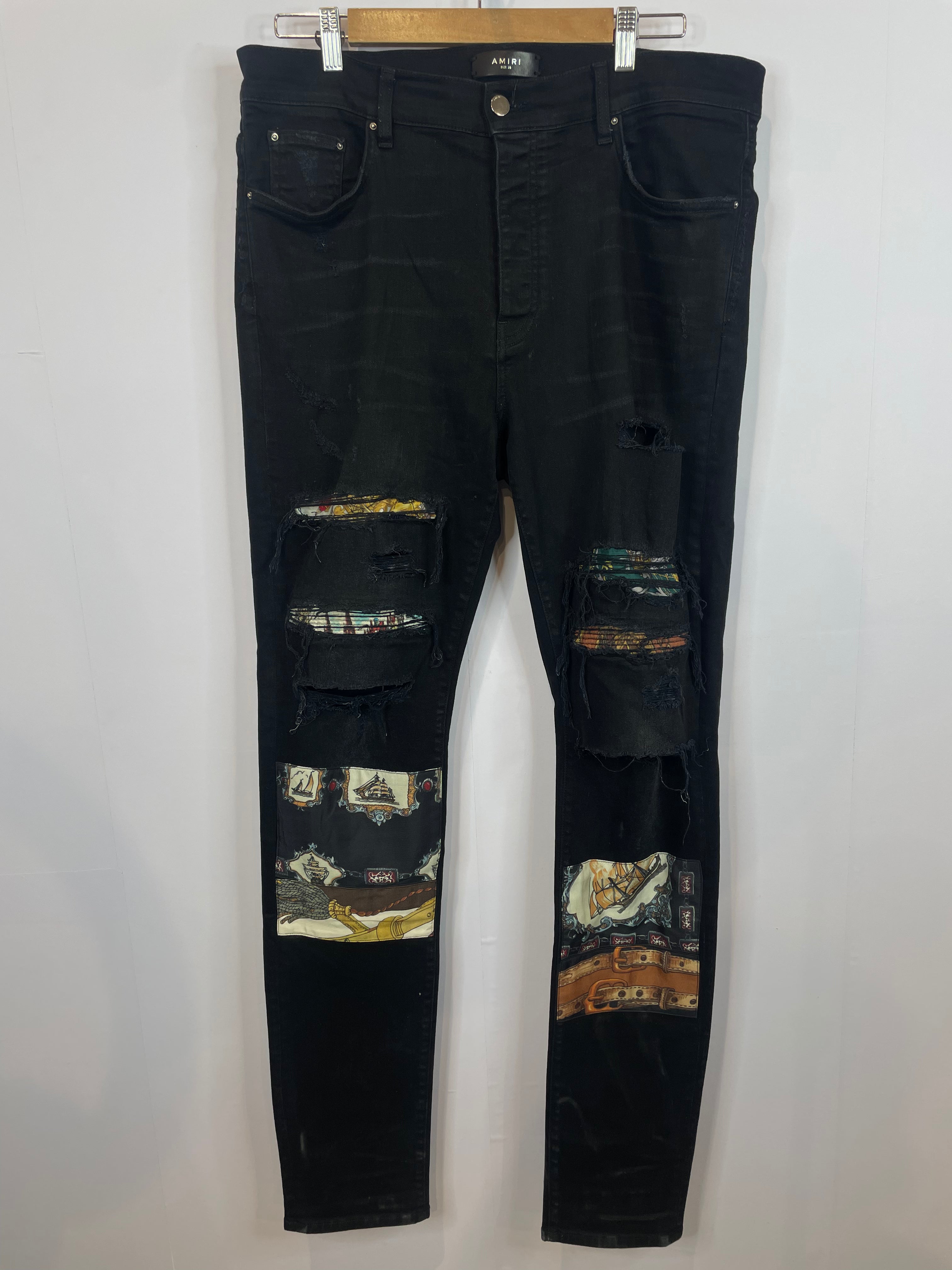 Amiri Jeans Black Art Patchwork Used 38