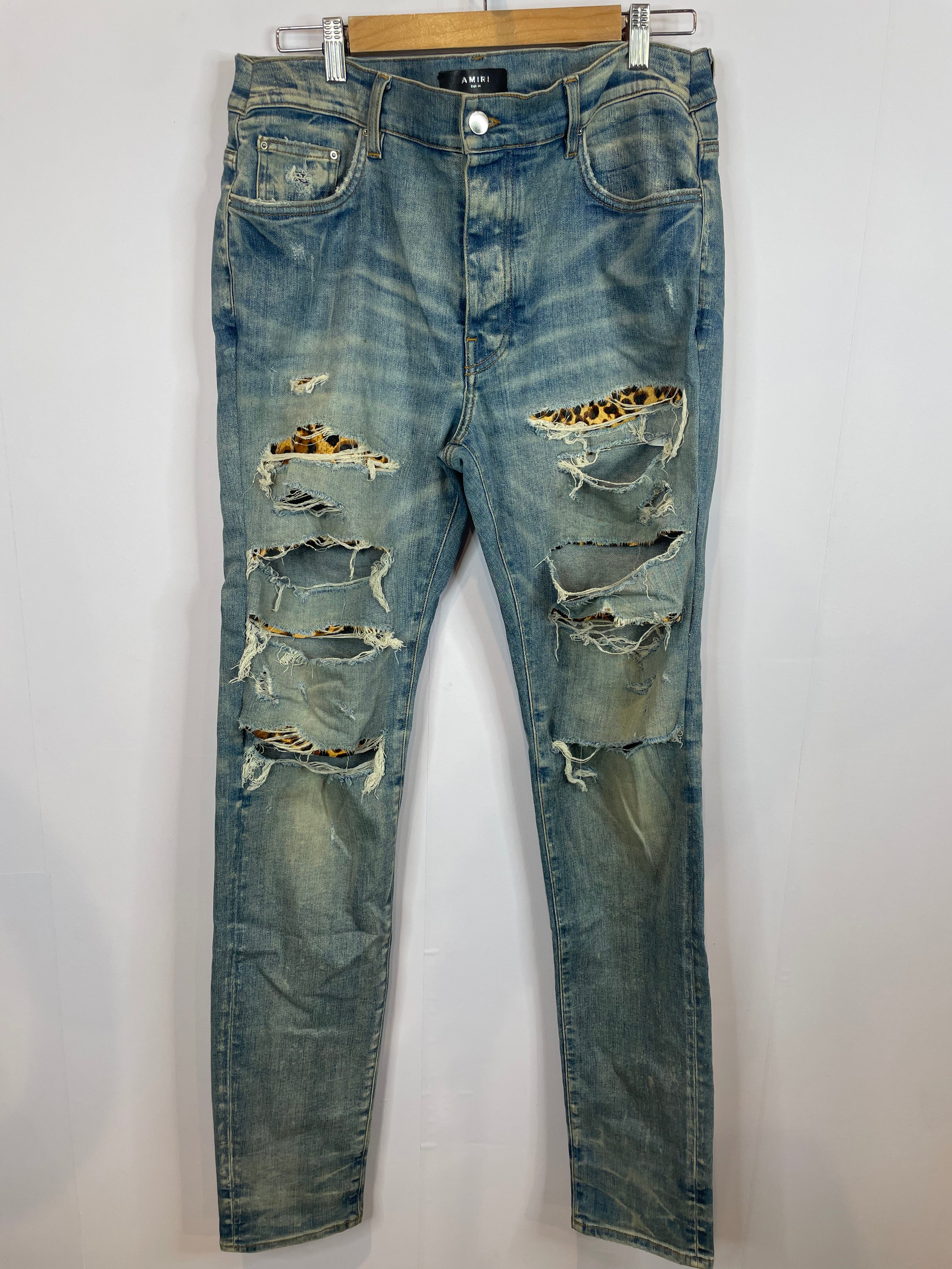Amiri Jeans Light Wash Leopard Patch Used 36