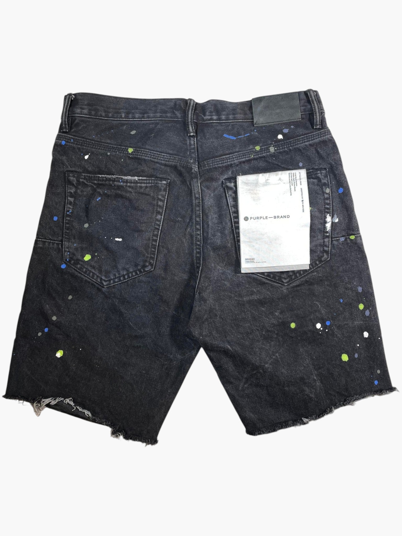 Purple Brand Paint Splatter Black Jean Shorts