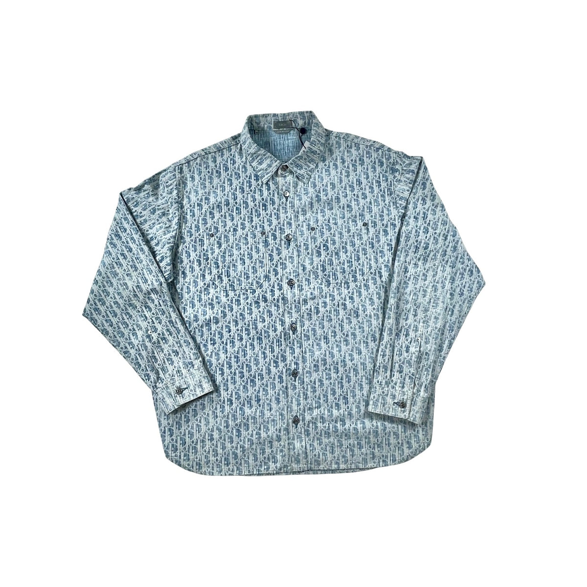 Dior Oblique Monogram Button Up Baby Blue Shirt