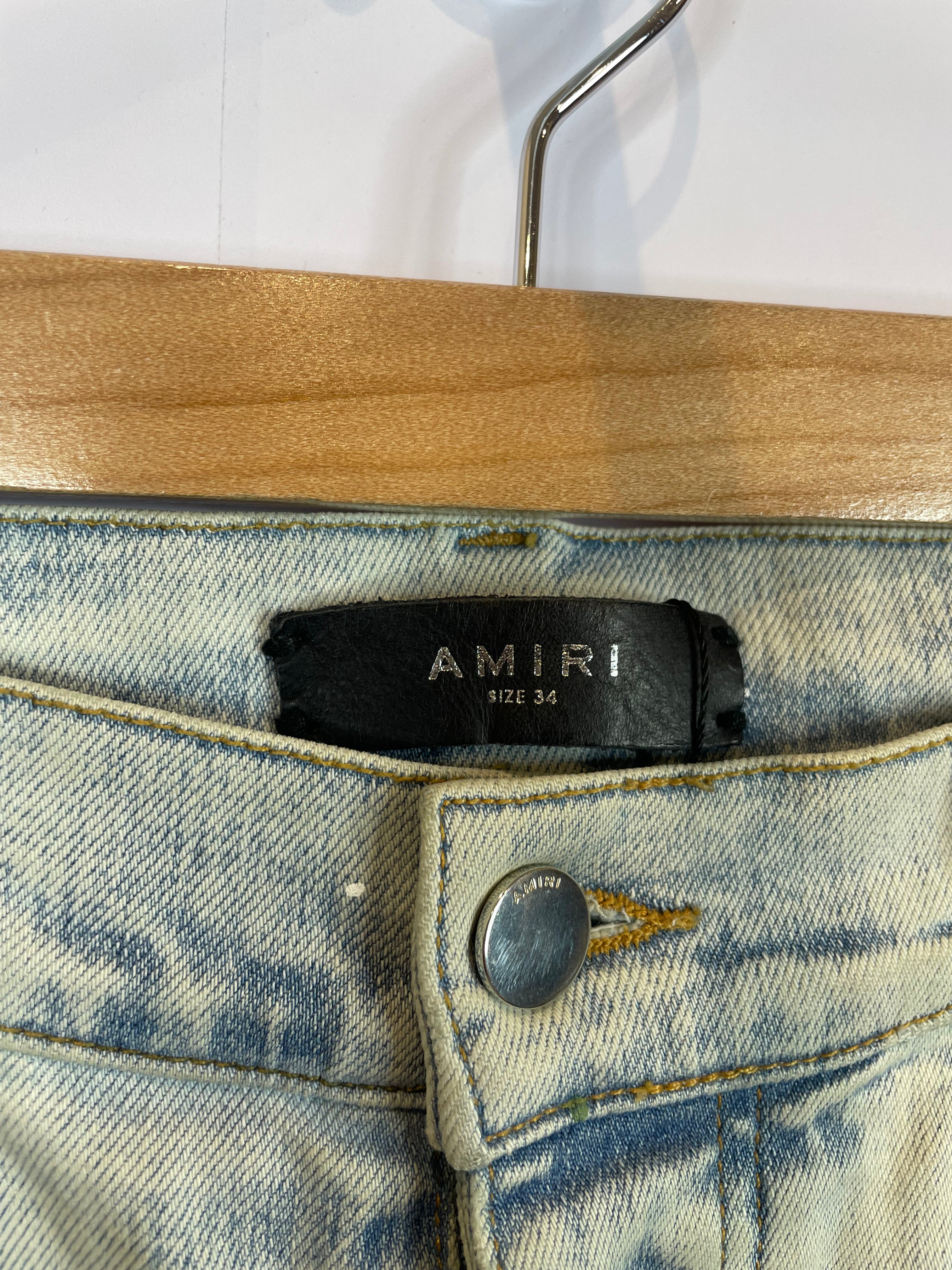 Amiri Jeans Light Wash Green Splatter Used 34