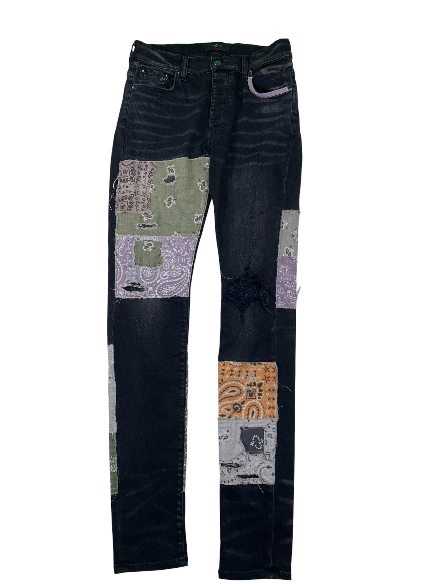 Amiri Jeans Black Halloween Paisley Patchwork