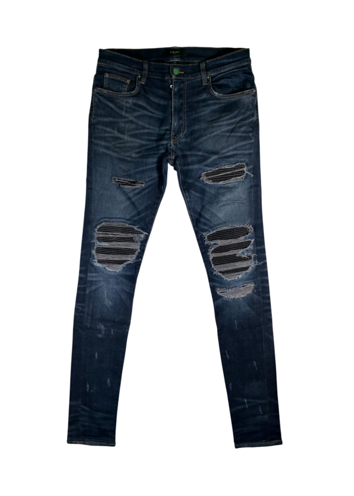 Amiri OG Leather Patch Dark Wash & Black Jeans