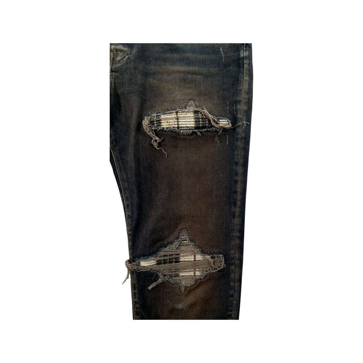 Amiri "MX1" Plaid Patch Dark Indigo, Cream & Navy Jeans