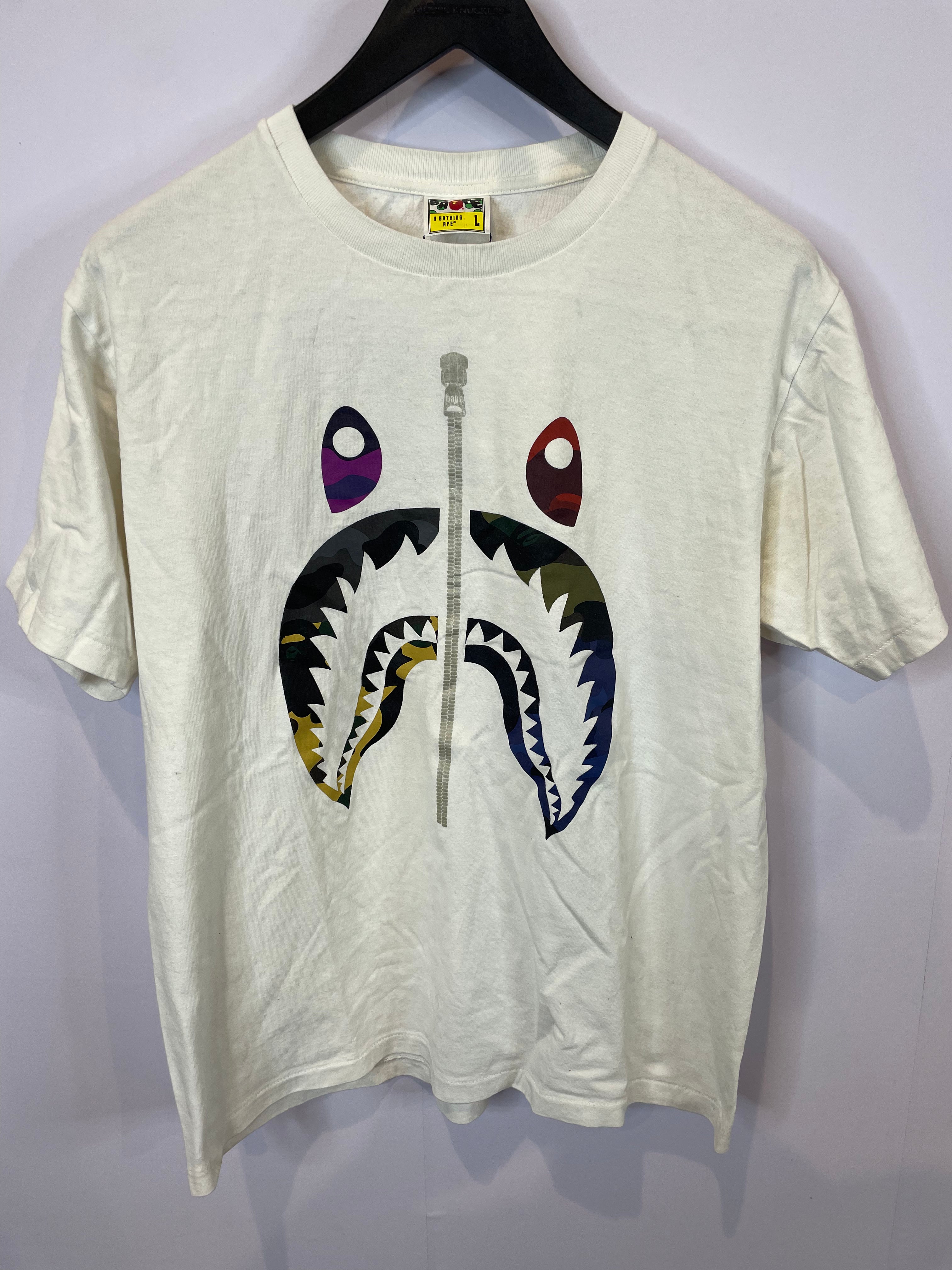 BAPE Zip Shark Tee White Multi Camo Used Large