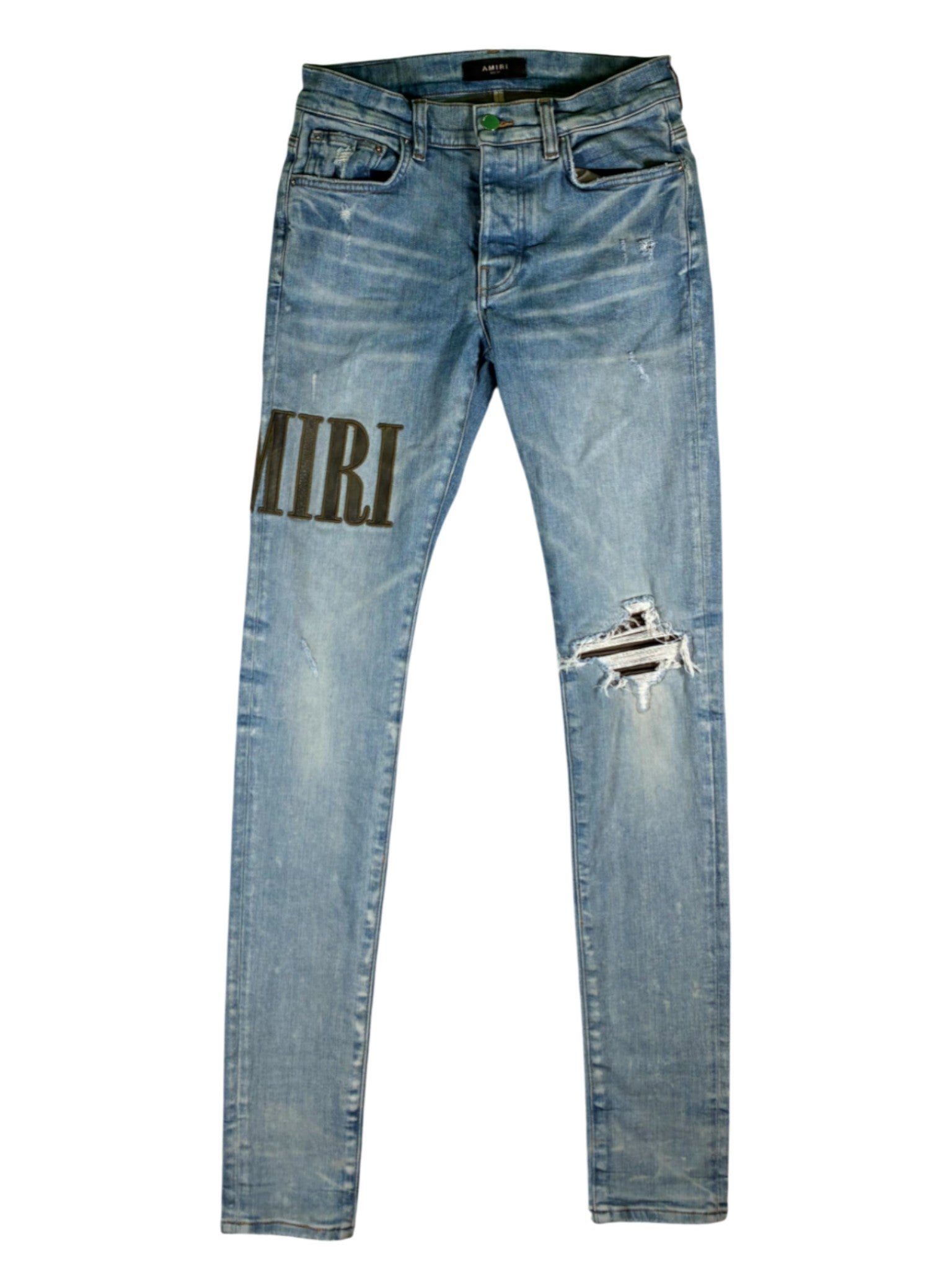 Amiri MX1 Camo Side Logo Patch Light Wash Jeans
