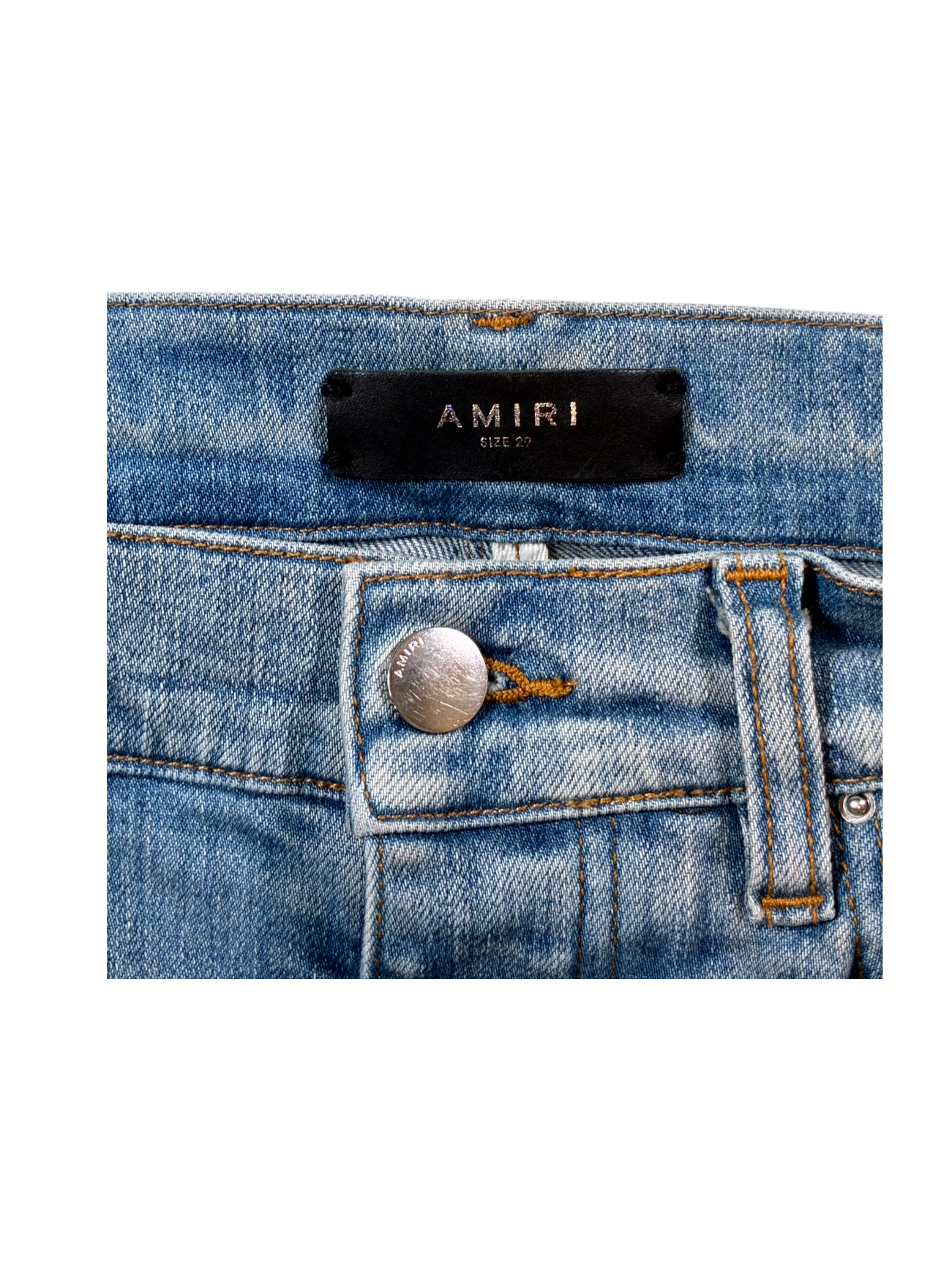 Amiri MX1 Camo Side Logo Patch Light Wash Jeans