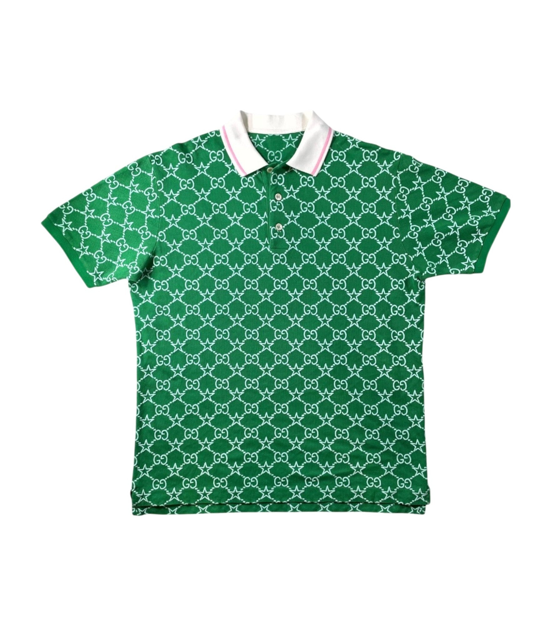 Gucci Monogram Star Green & Pink Polo Shirt