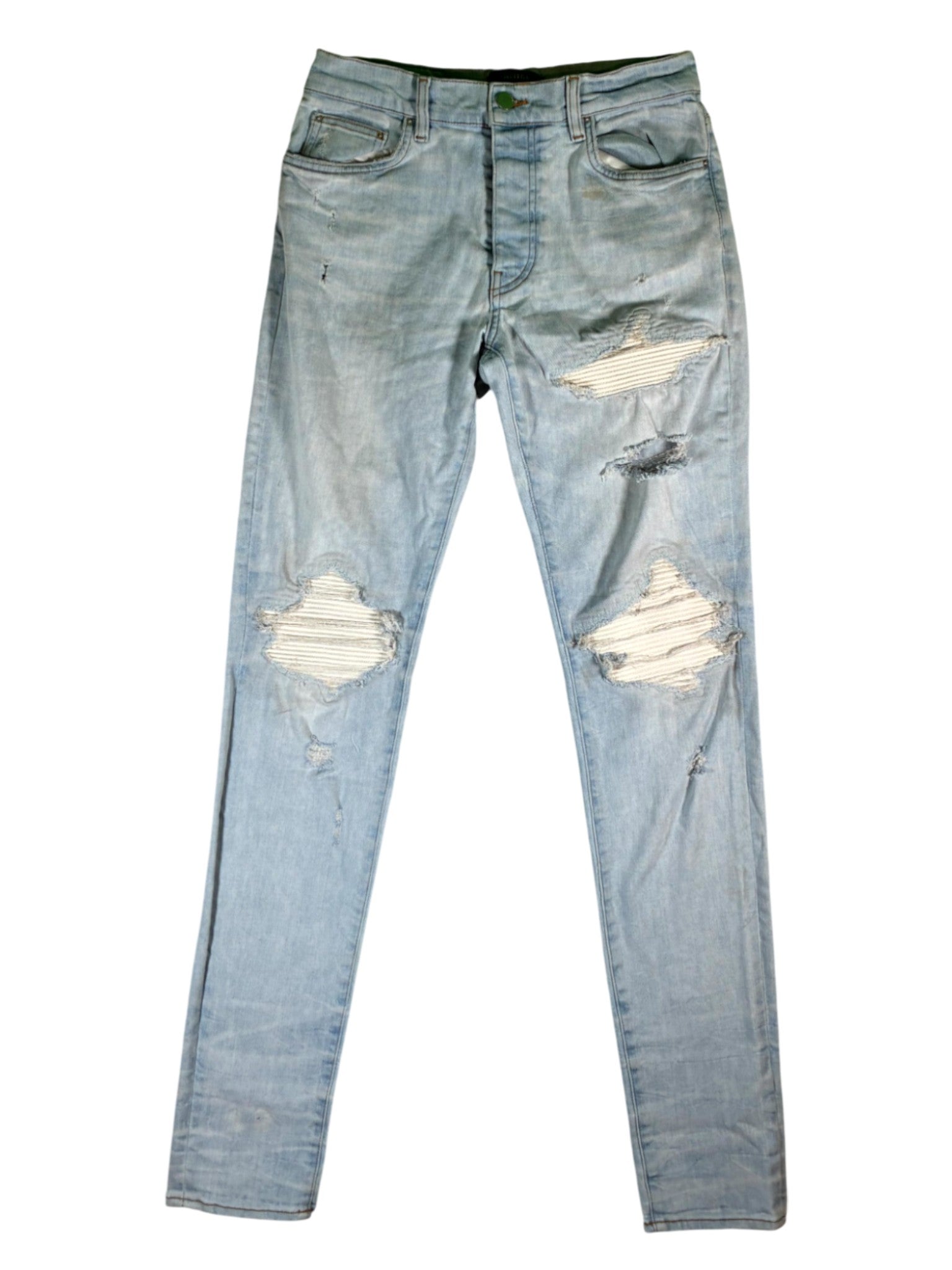 Amiri Leather Patch MX1 Light Wash & White Jeans