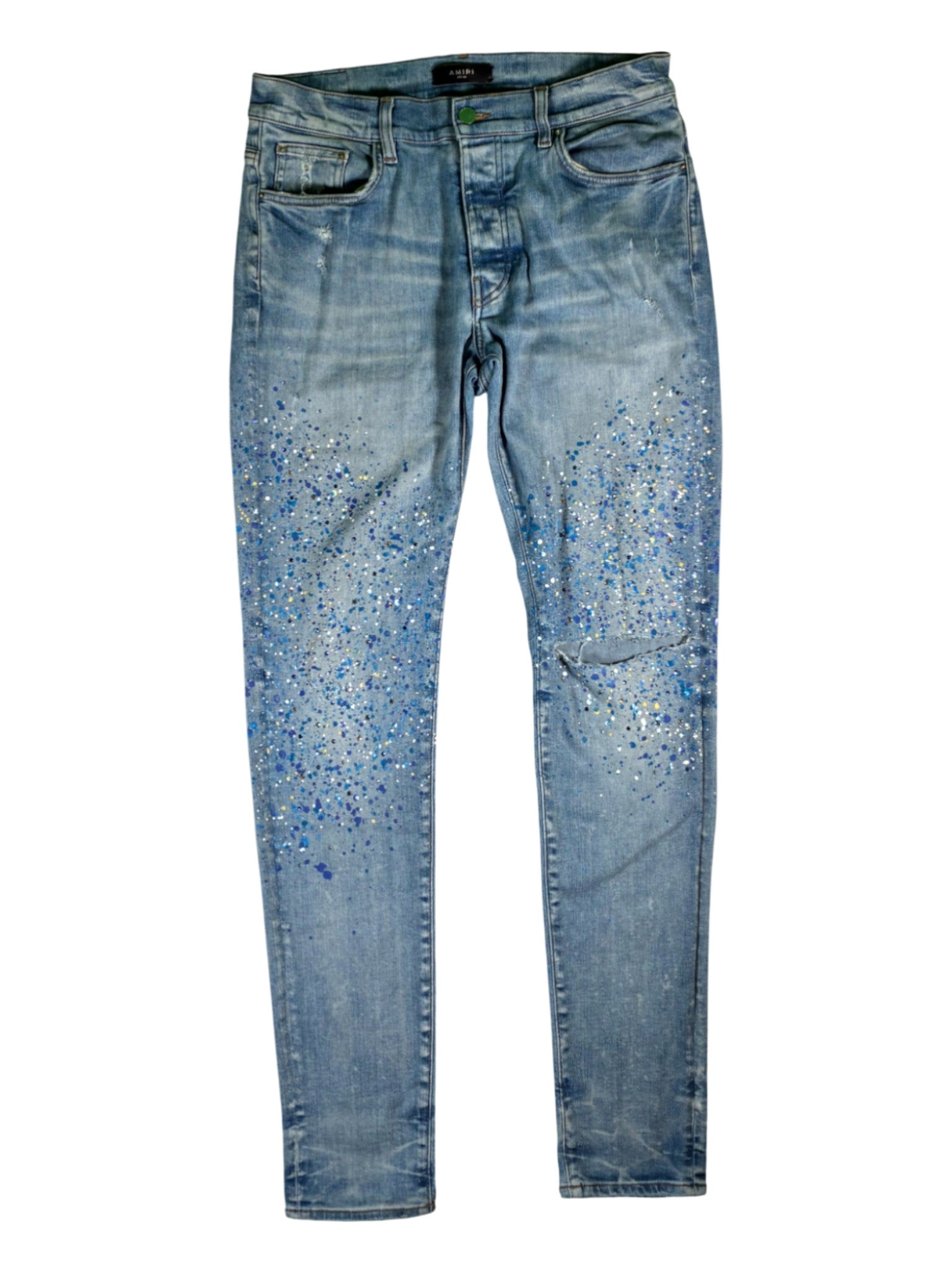 Amiri Crystal Paint Splatter Light Wash Jeans