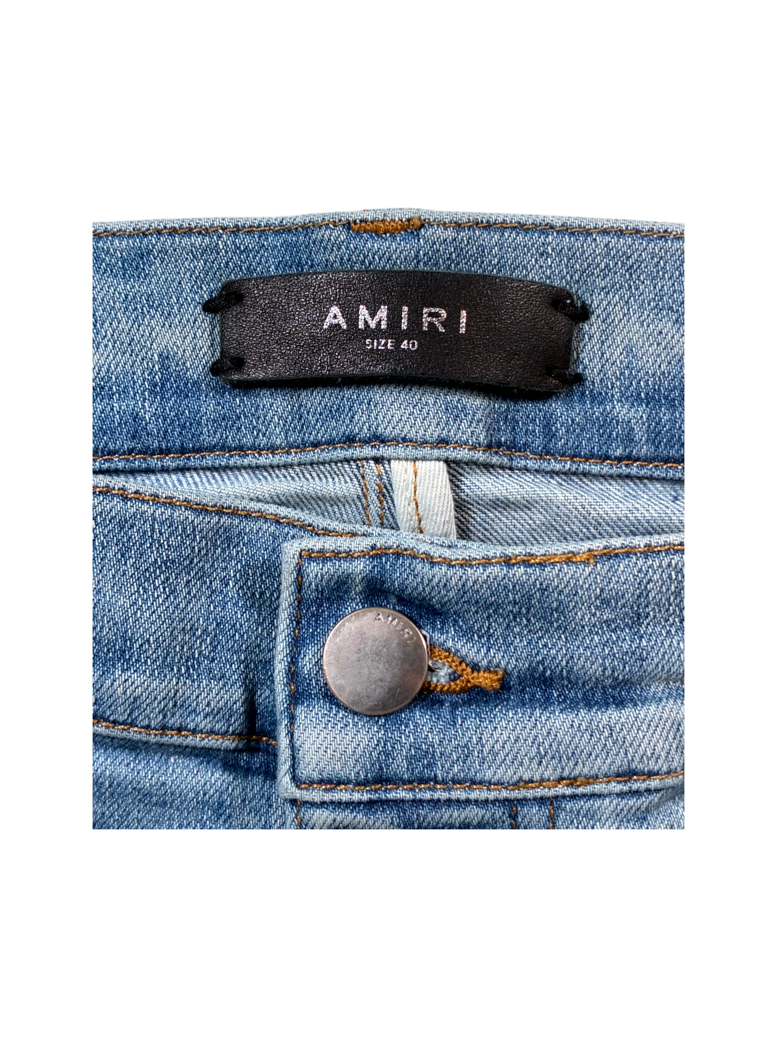 Amiri Paisley Patchwork Light Wash & Orange Jeans