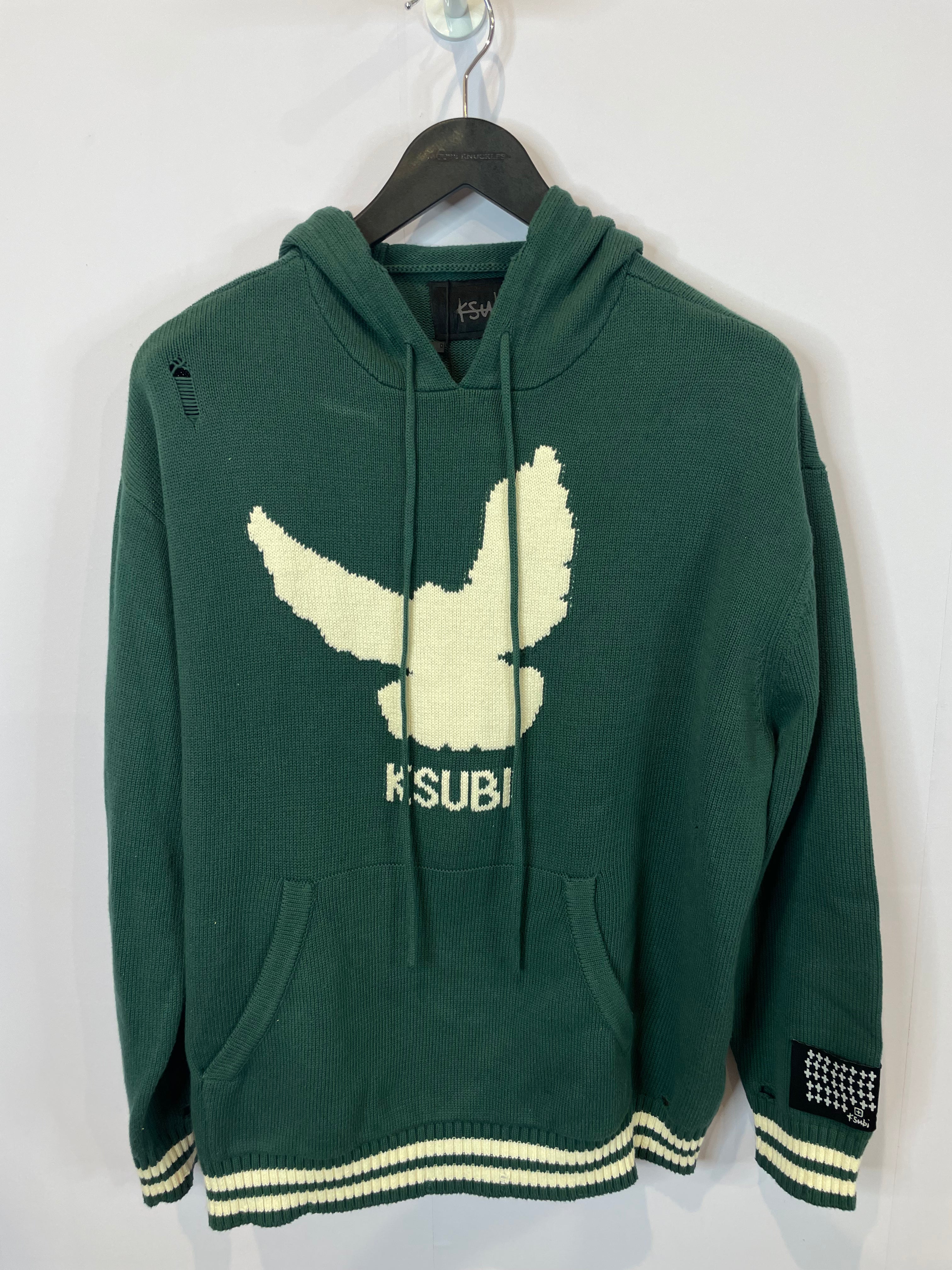 Ksubi Knit Distressed Hoodie Green Used Small