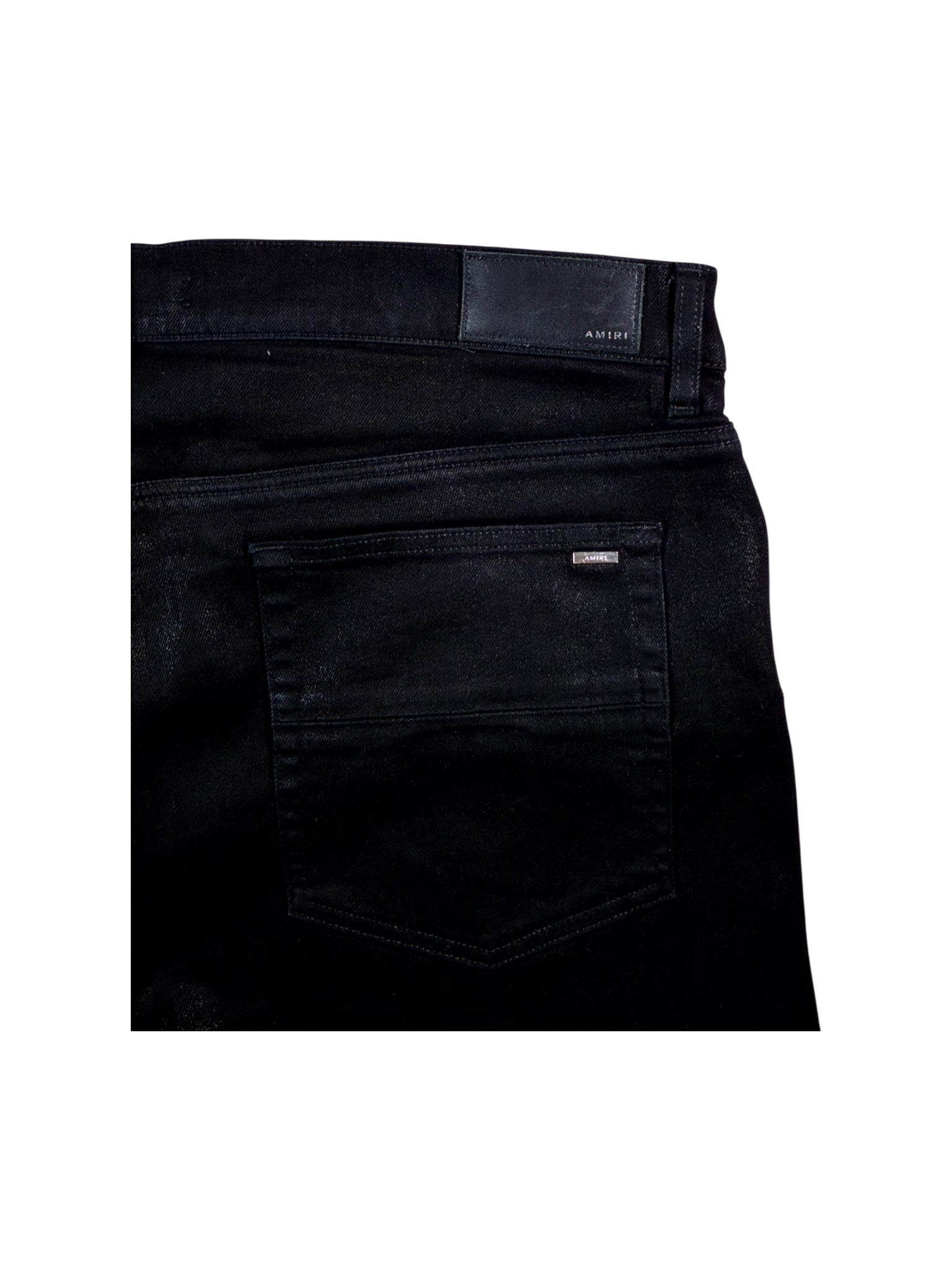 Amiri Wax Staggered Side Logo Black Jeans
