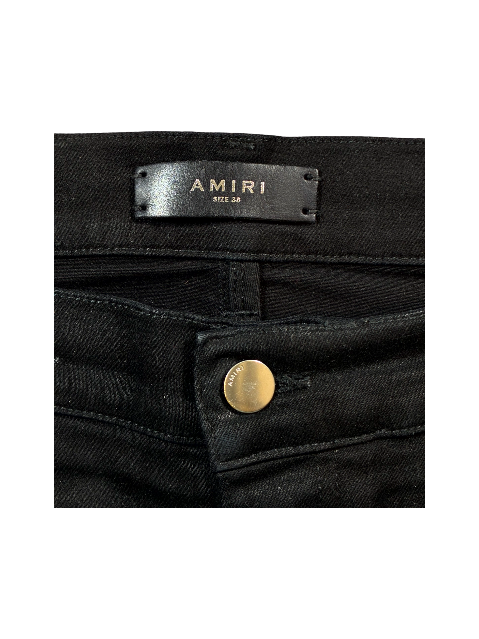 Amiri Wax Staggered Side Logo Black Jeans