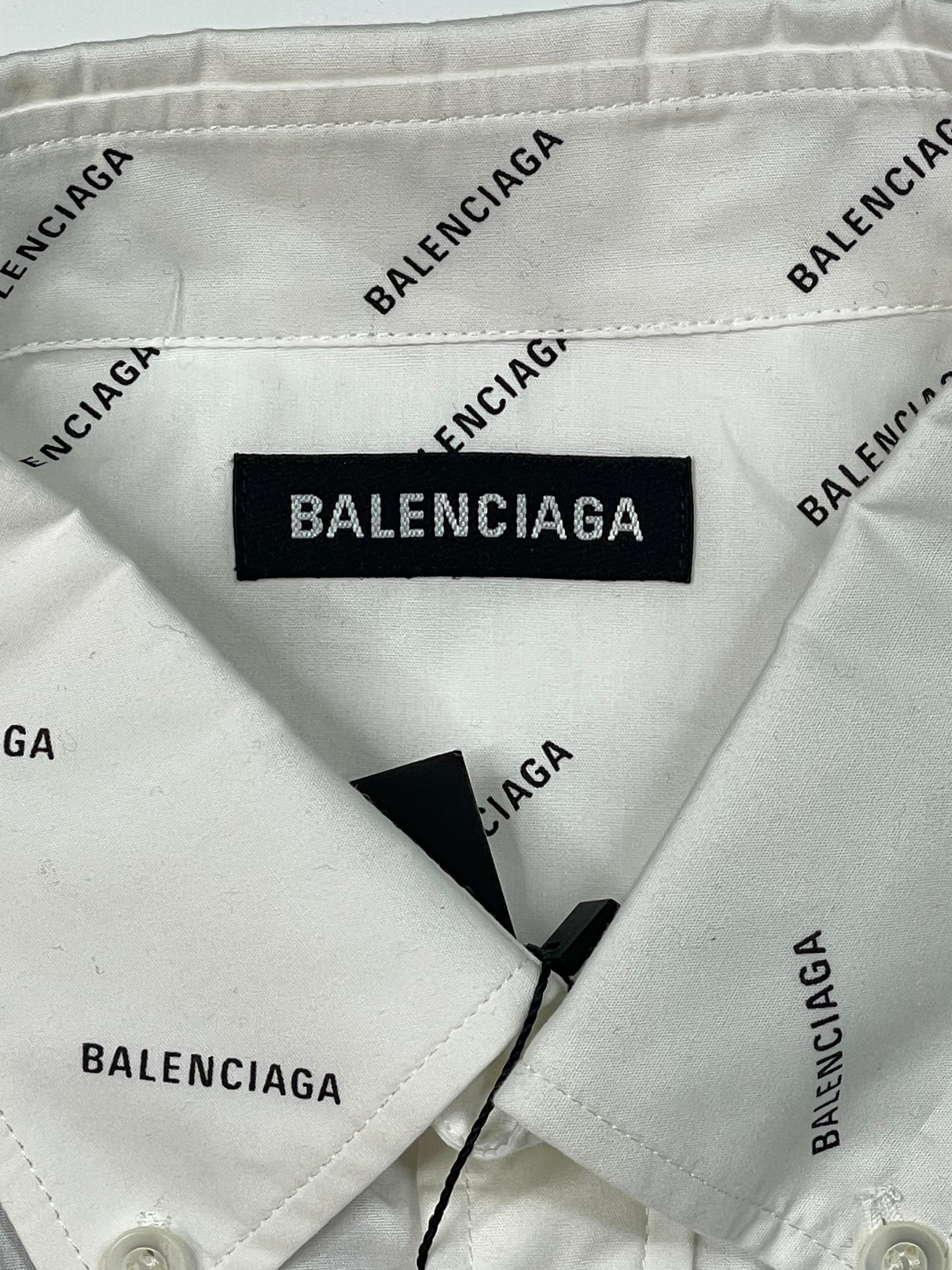 Balenciaga All Over Multi Logo Button Up White Shirt