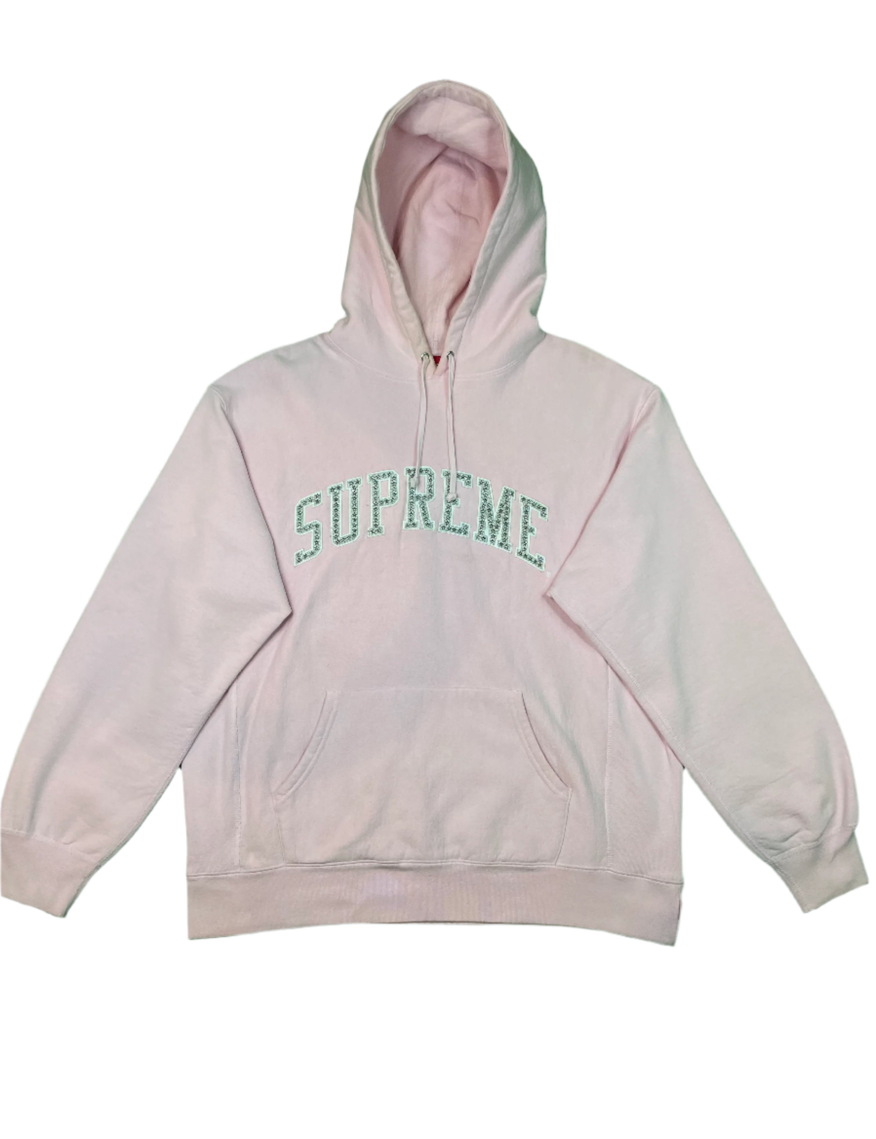 Supreme Studded Arc Logo Pink Pullover Hoodie